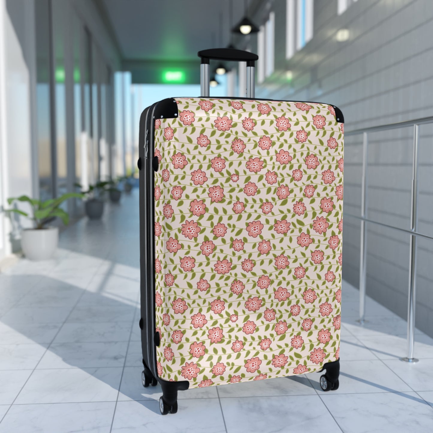 Coral Flowers on Cream Suitcase