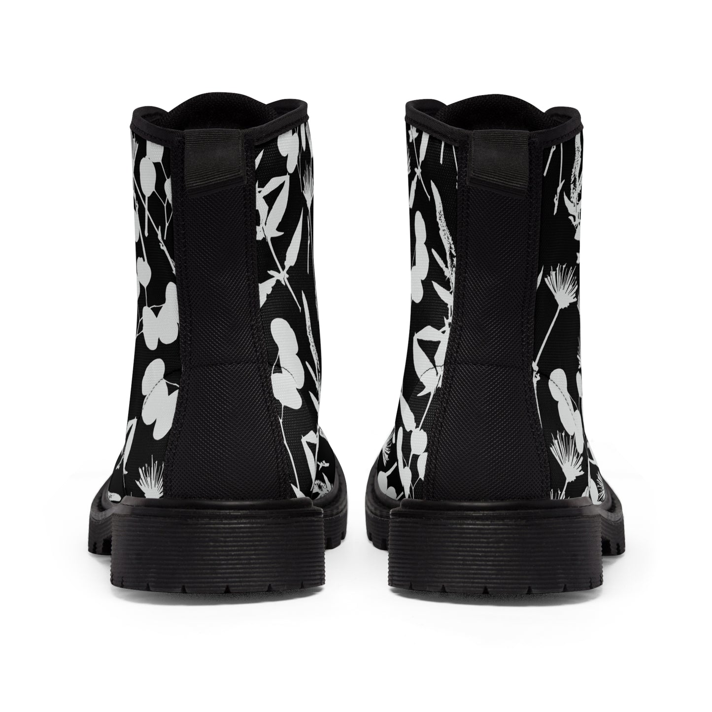 Black and White Floral Women's Canvas Boots