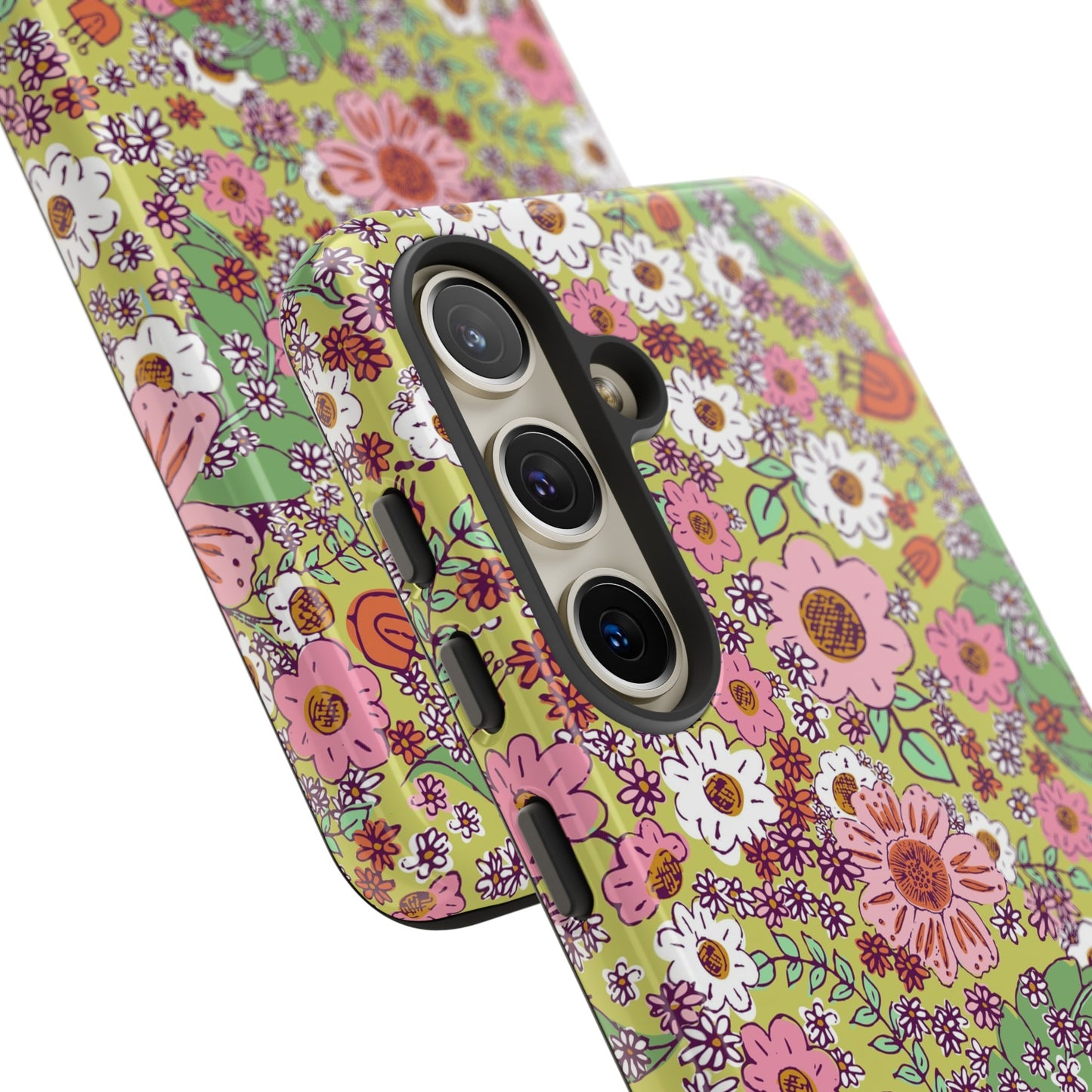 Cheerful Watercolor Flowers on Bright Green Tough Cases for Google Pixel