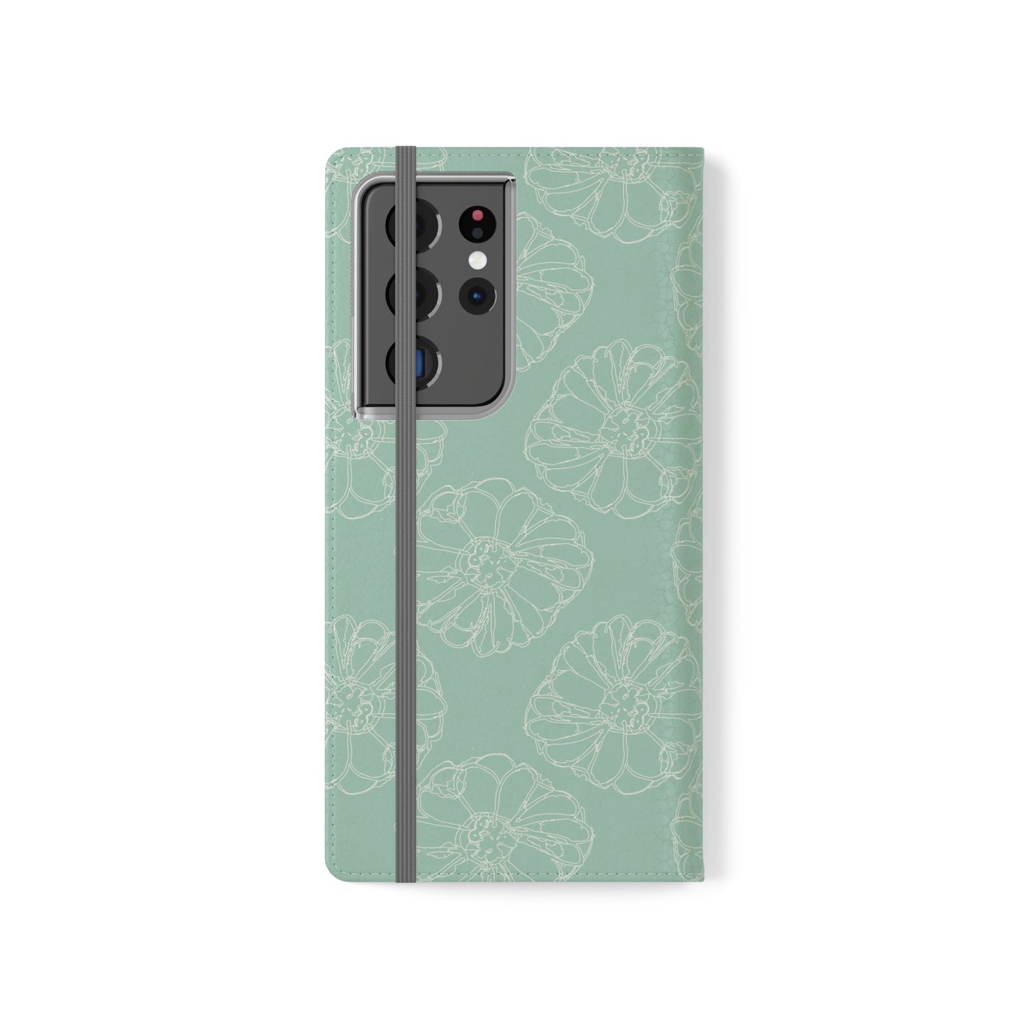 Cream Flower Outline on Aqua Flip Cases for Samsung