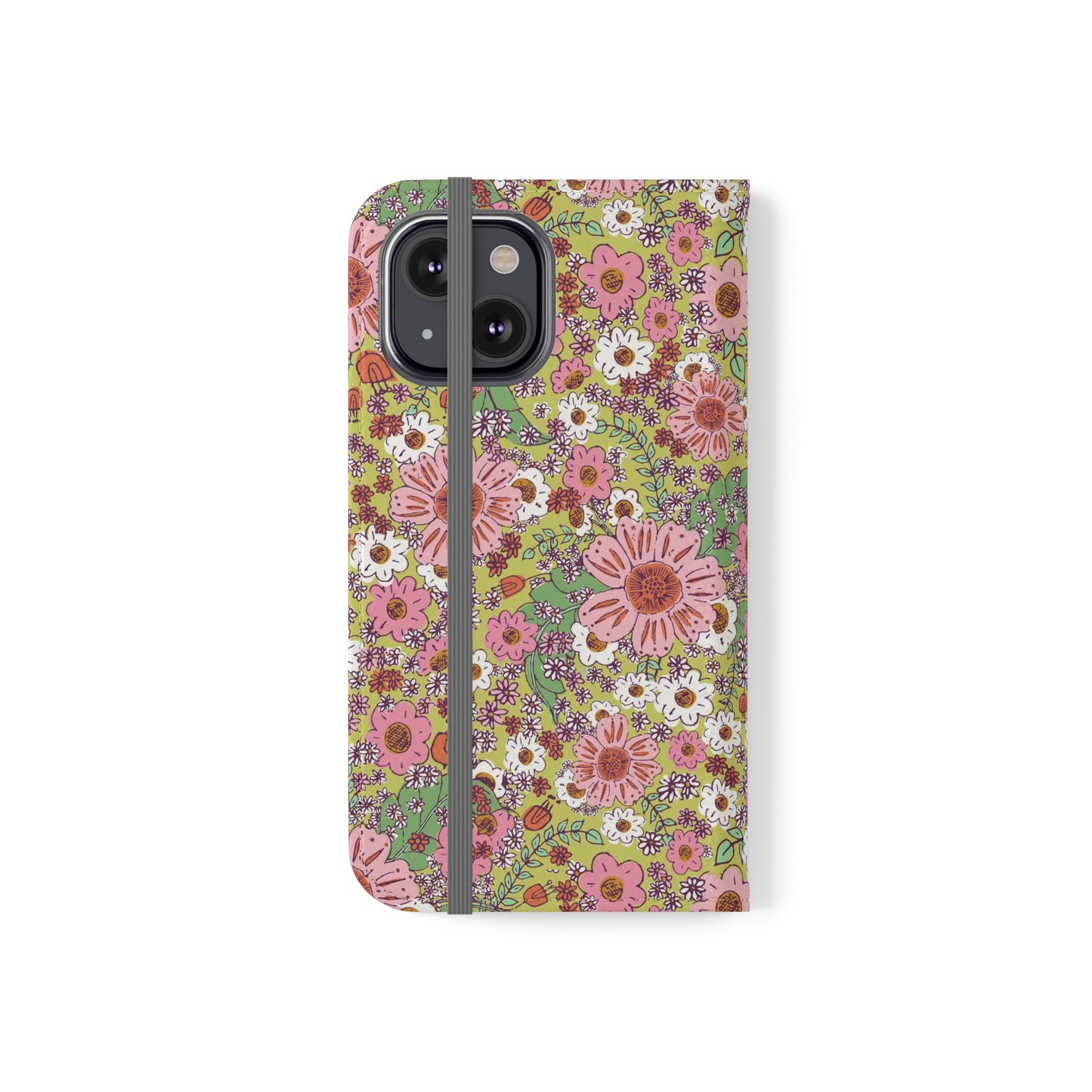 Cheerful Watercolor Flowers on Bright Green Flip Cases for iPhone