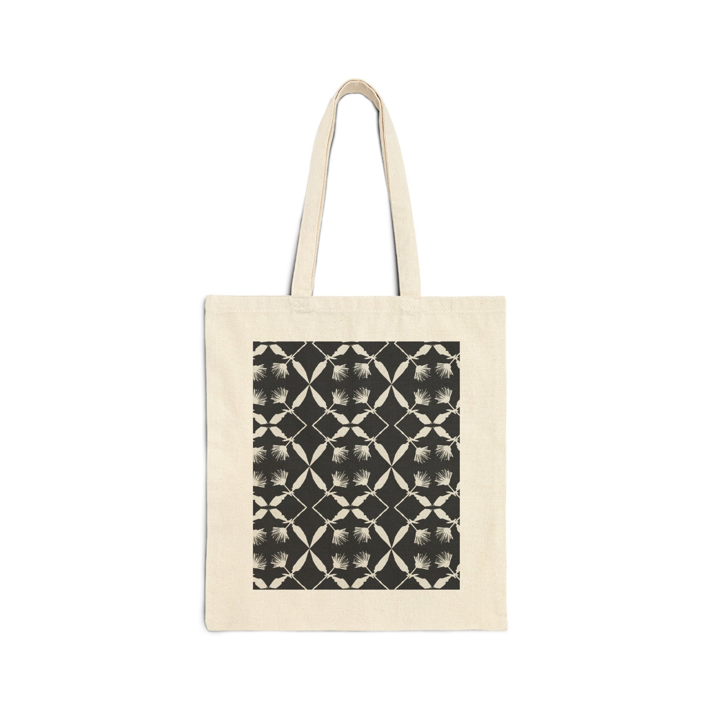 Black and White Floral Cotton Canvas Tote Bag