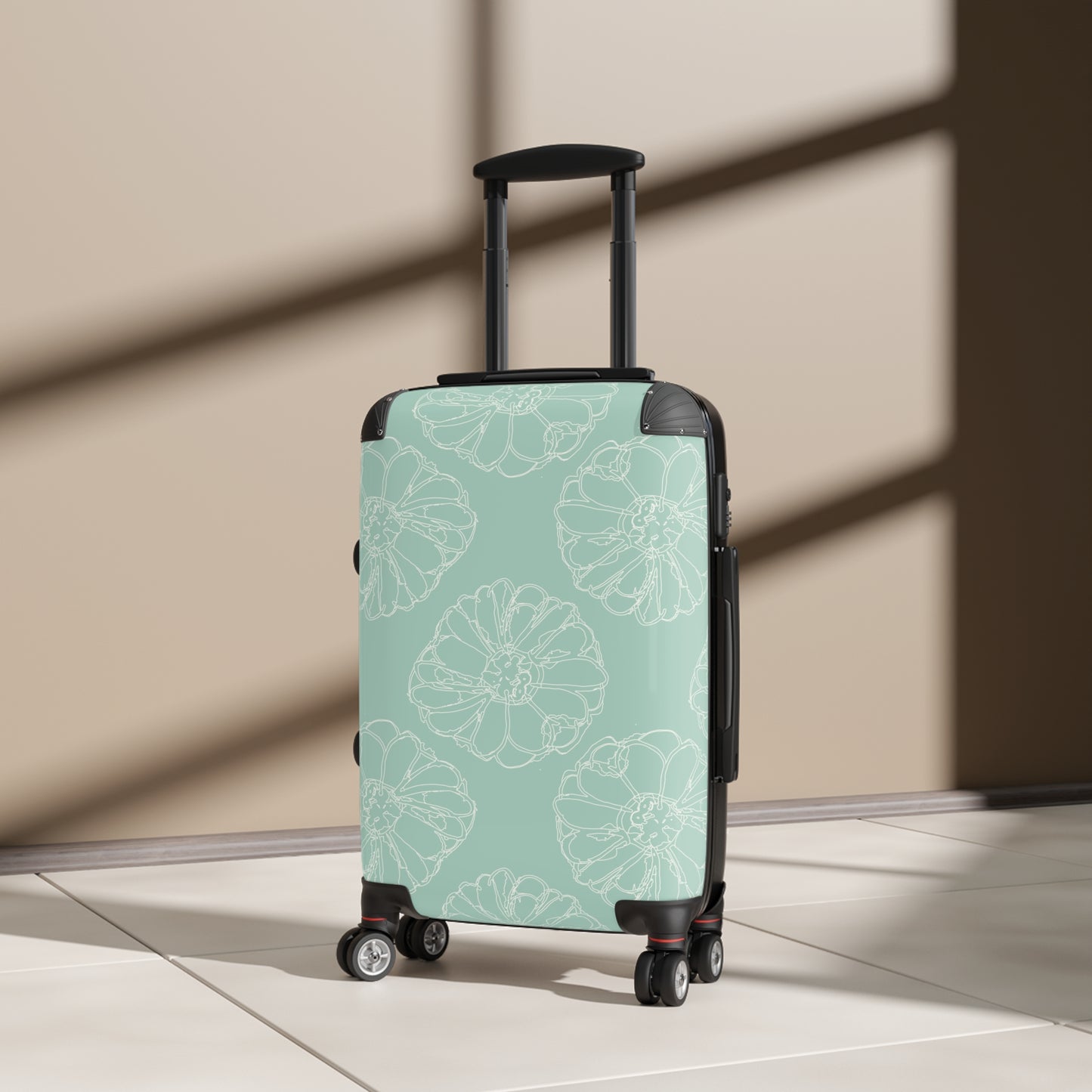 Cream Flower Outline on Aqua Suitcase