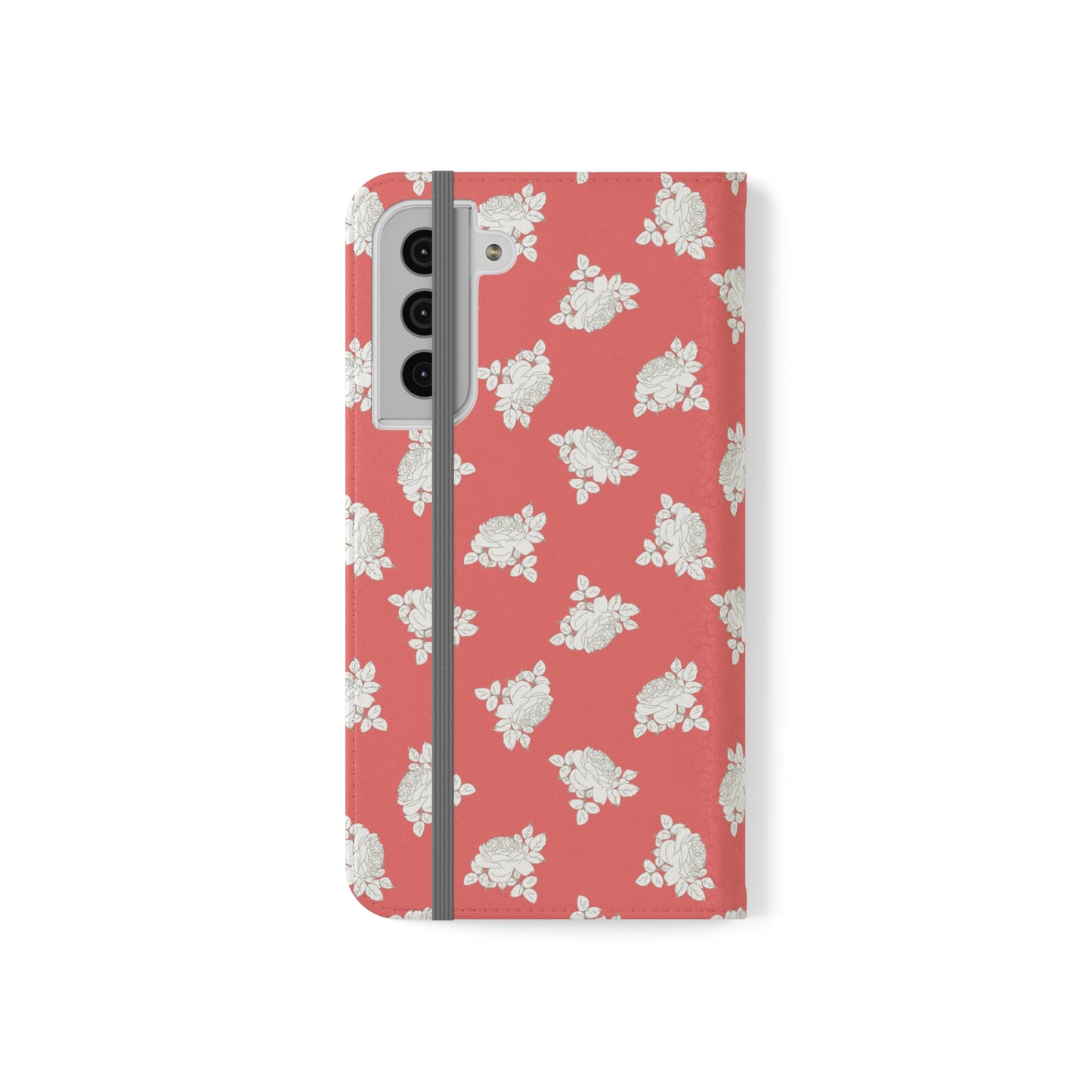 Cream Roses on Bright Coral Flip Cases for Samsung