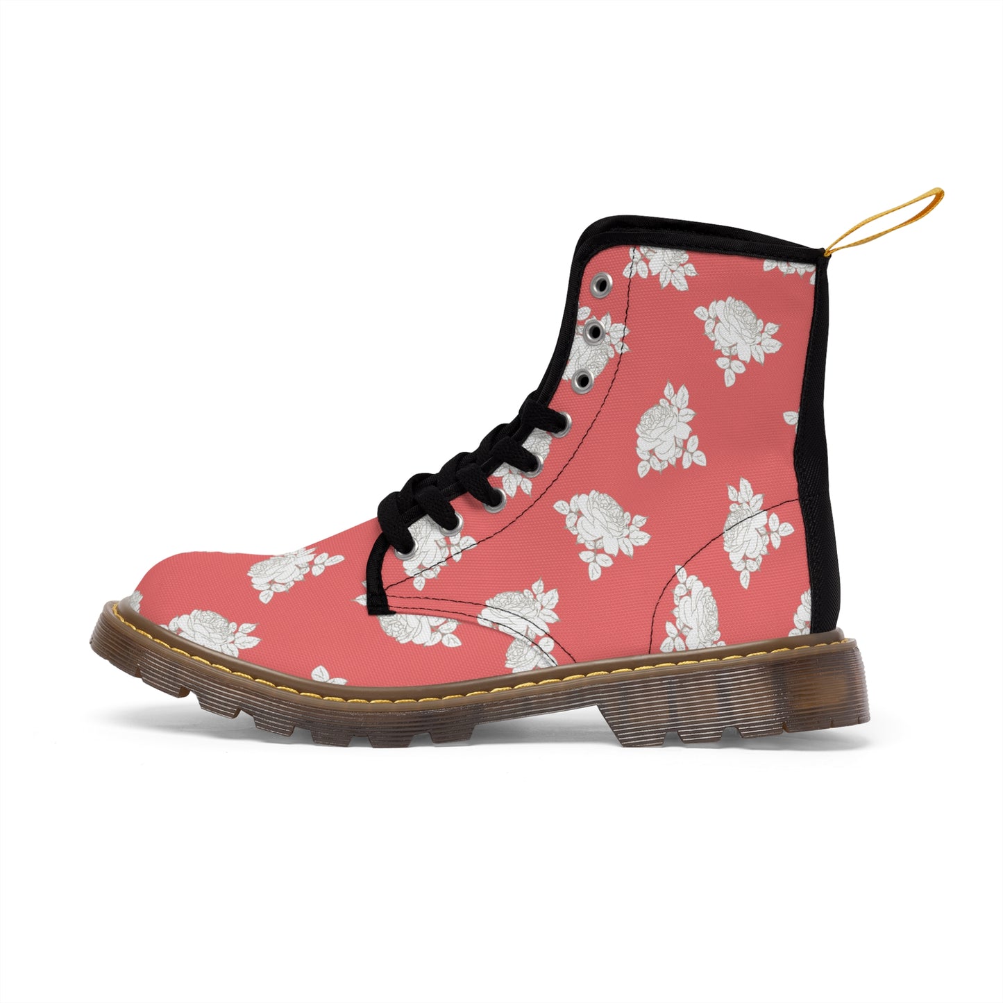 Cream Roses on Coral Women's Canvas Boots