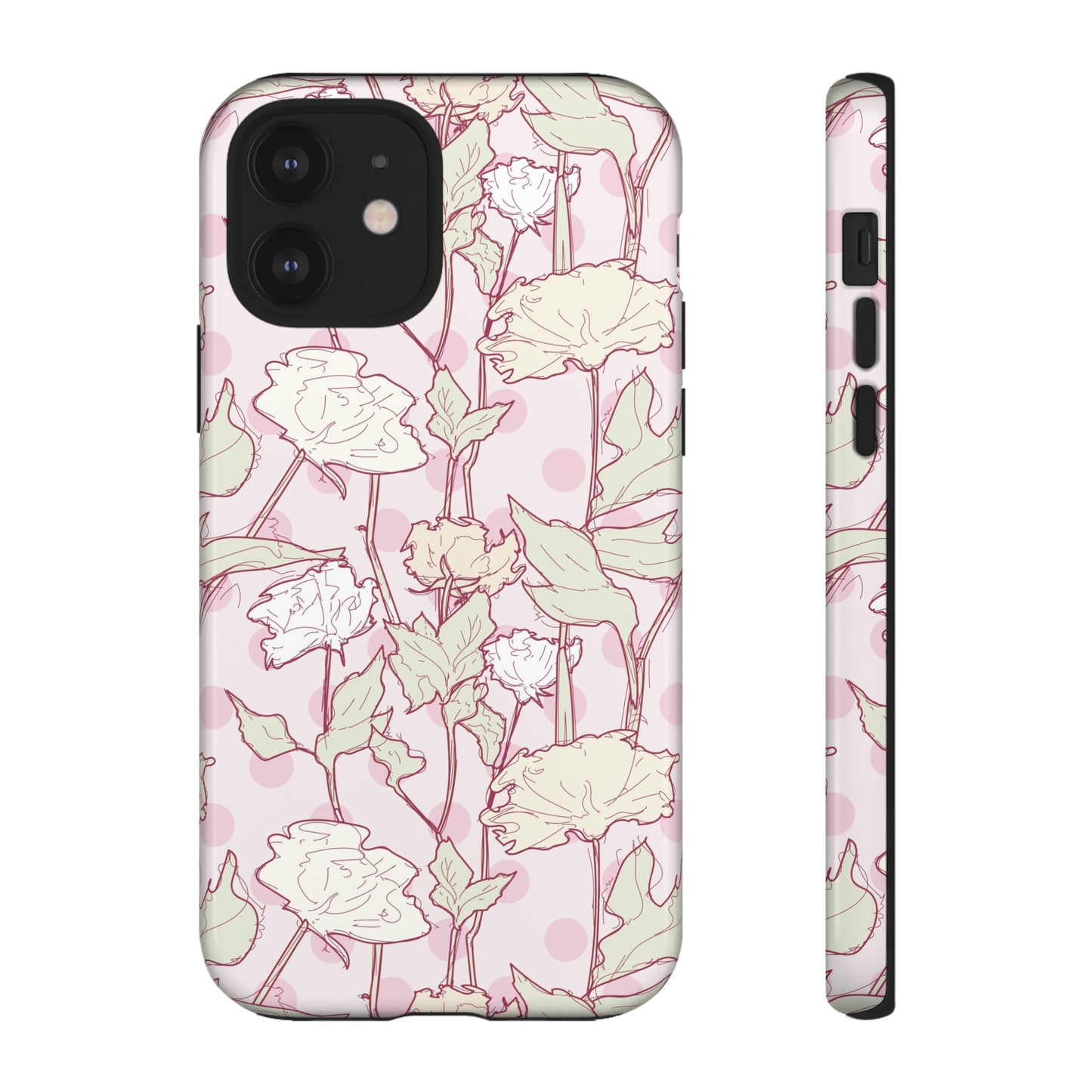 Roses and Dots in Pink Tough Cases for iPhone