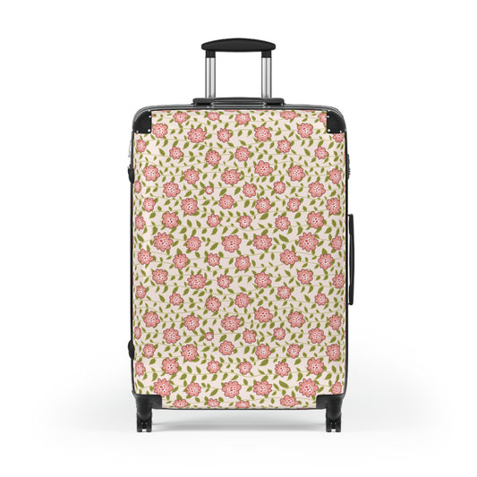 Coral Flowers on Cream Suitcase