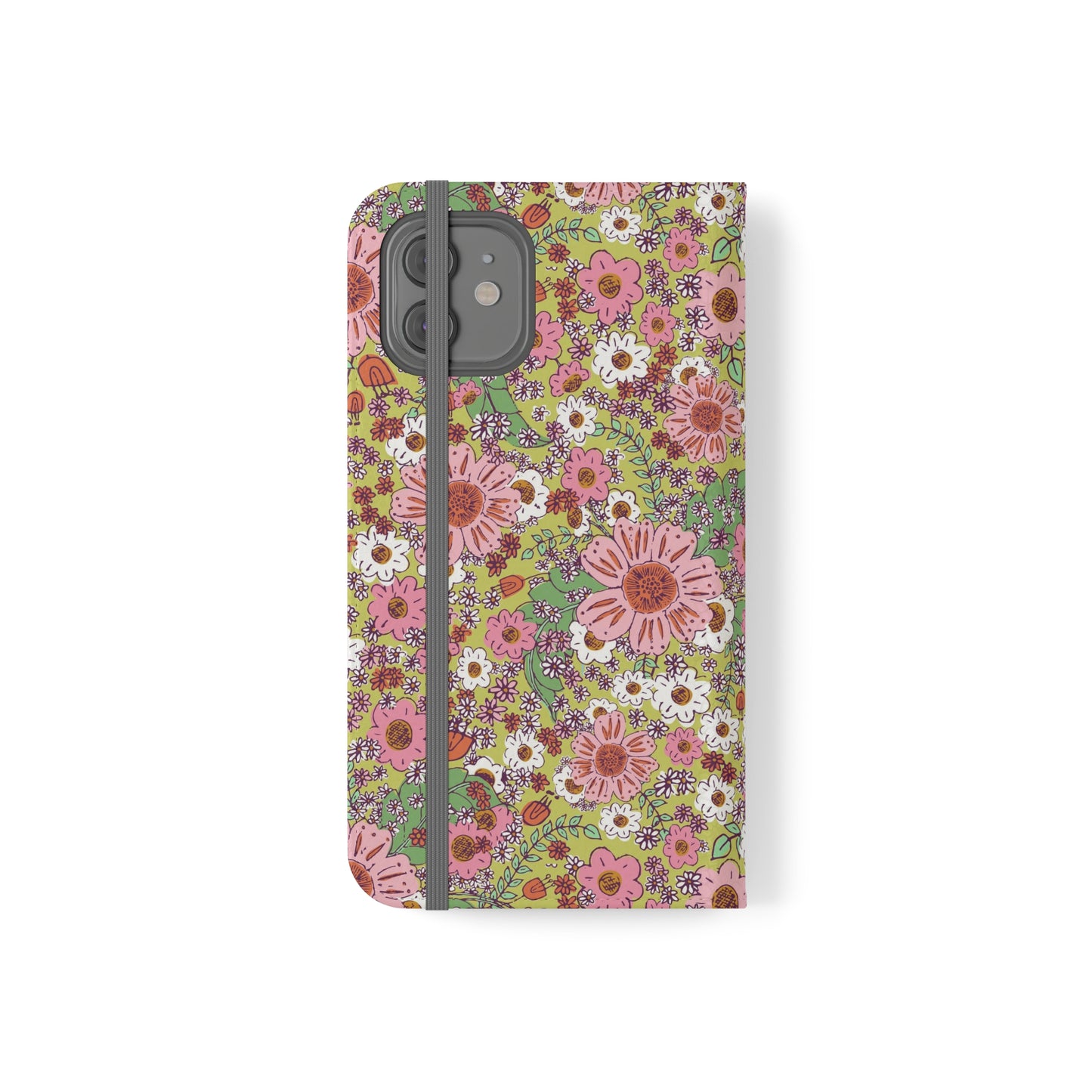 Cheerful Watercolor Flowers on Bright Green Flip Cases for iPhone