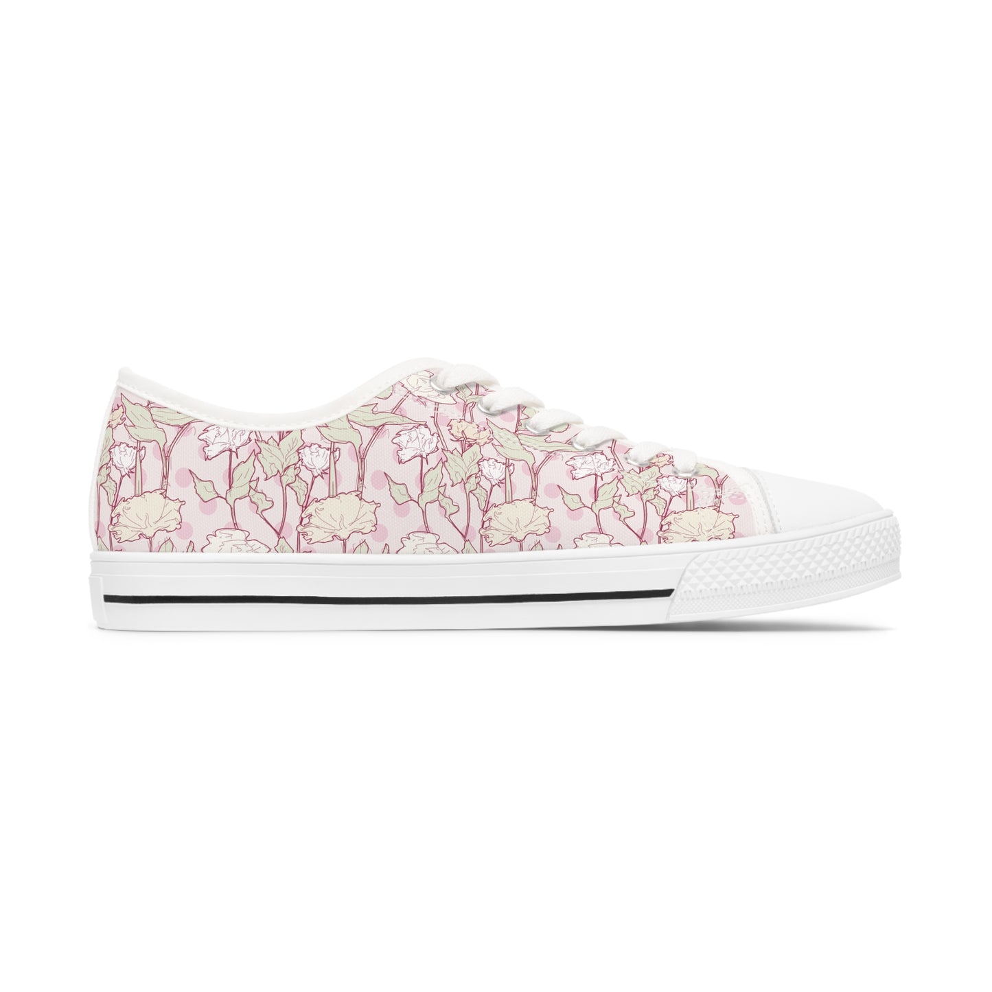 Roses and Dots in Pink Women's Low Top Sneakers