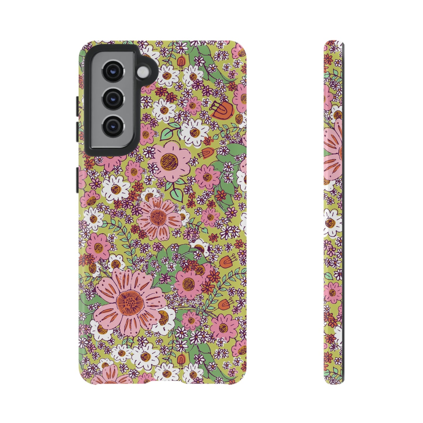 Cheerful Watercolor Flowers on Bright Green Tough Cases for Google Pixel