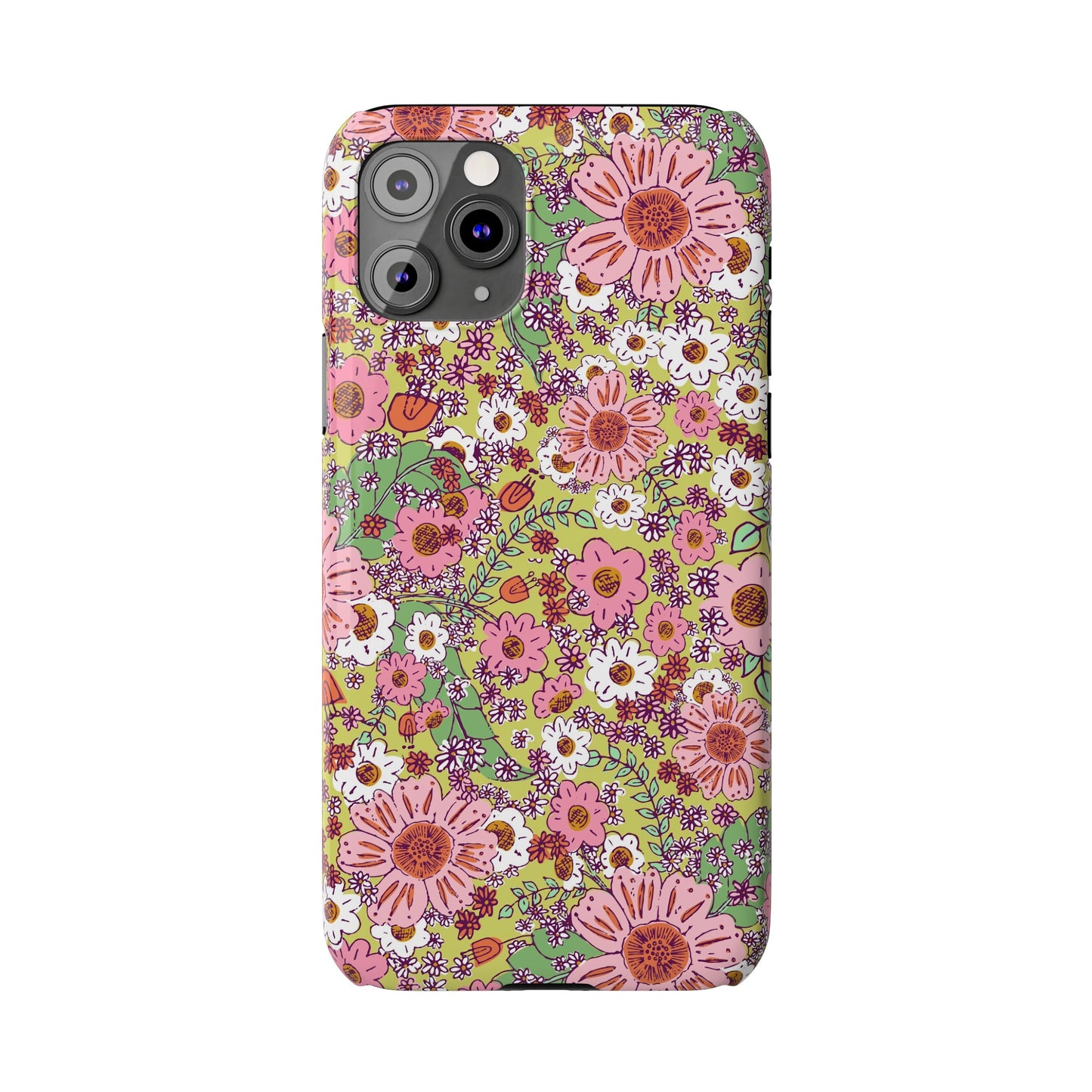 Cheerful Watercolor Flowers on Bright Green Slim Phone Cases