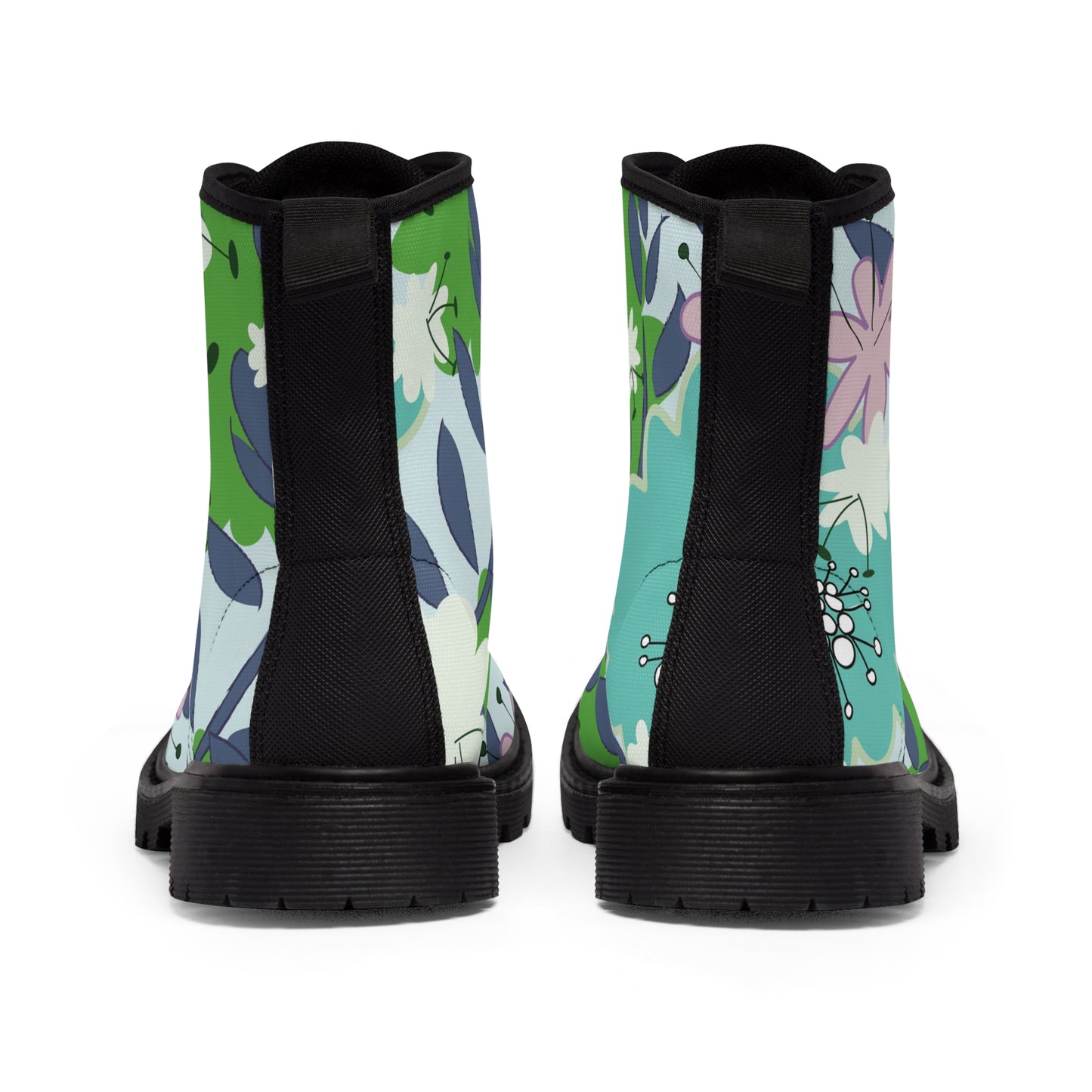 Mid Mod flowers in blue and green Women's Canvas Boots