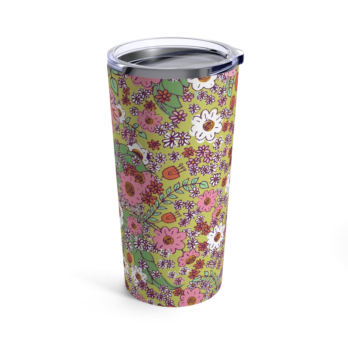 Cheerful Watercolor Flowers on Bright Green Tumbler 20oz