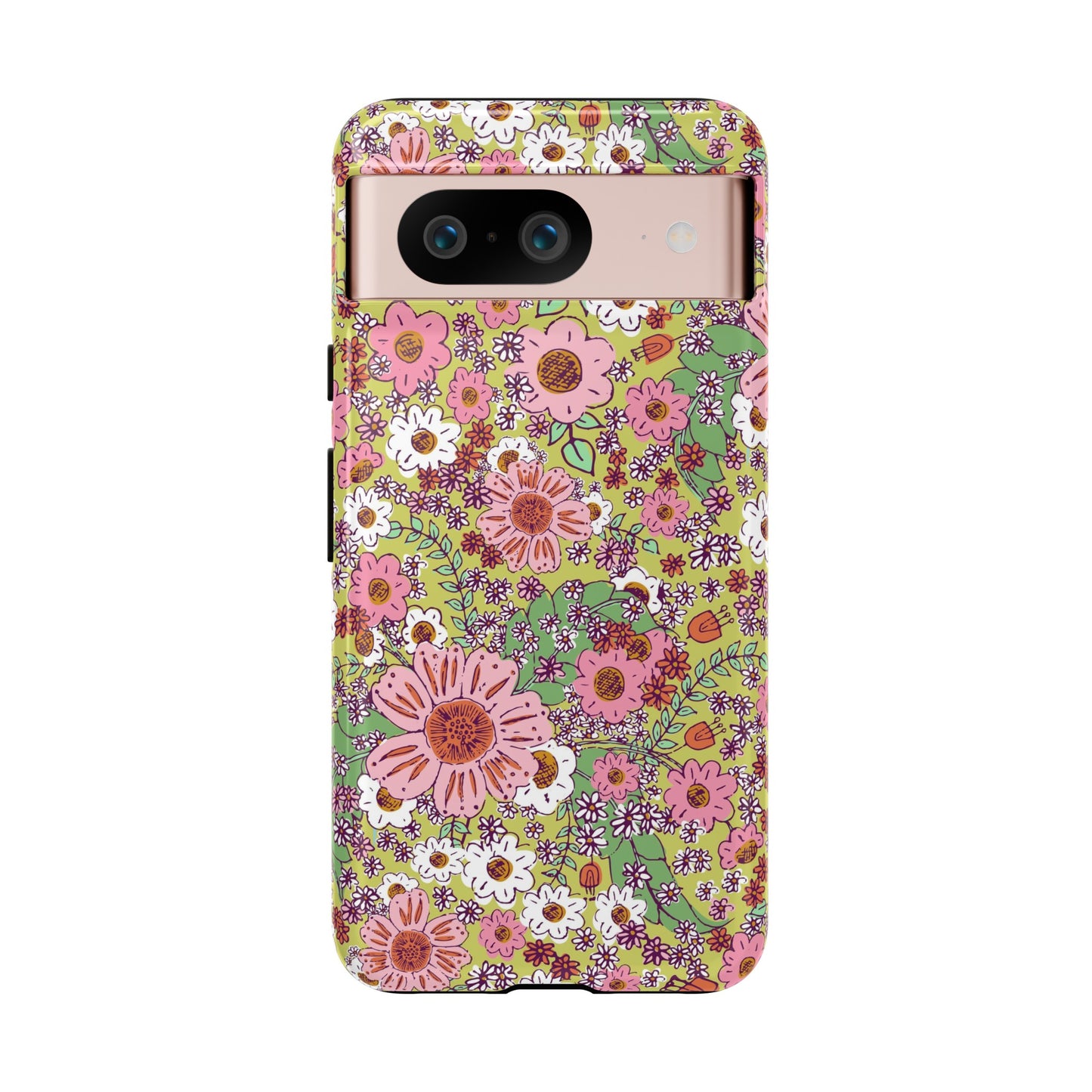 Cheerful Watercolor Flowers in Bright Green Tough Cases for Google Pixel