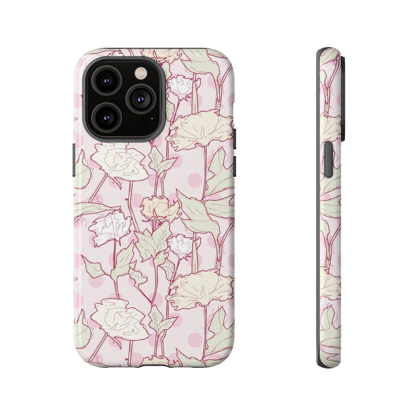 Roses and Dots in Pink Tough Cases for iPhone