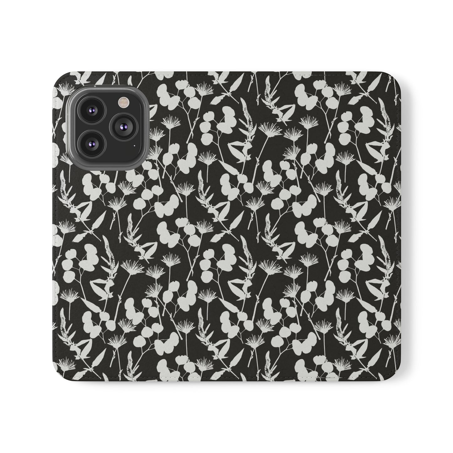 Black and White Floral Flip Cases for iPhone