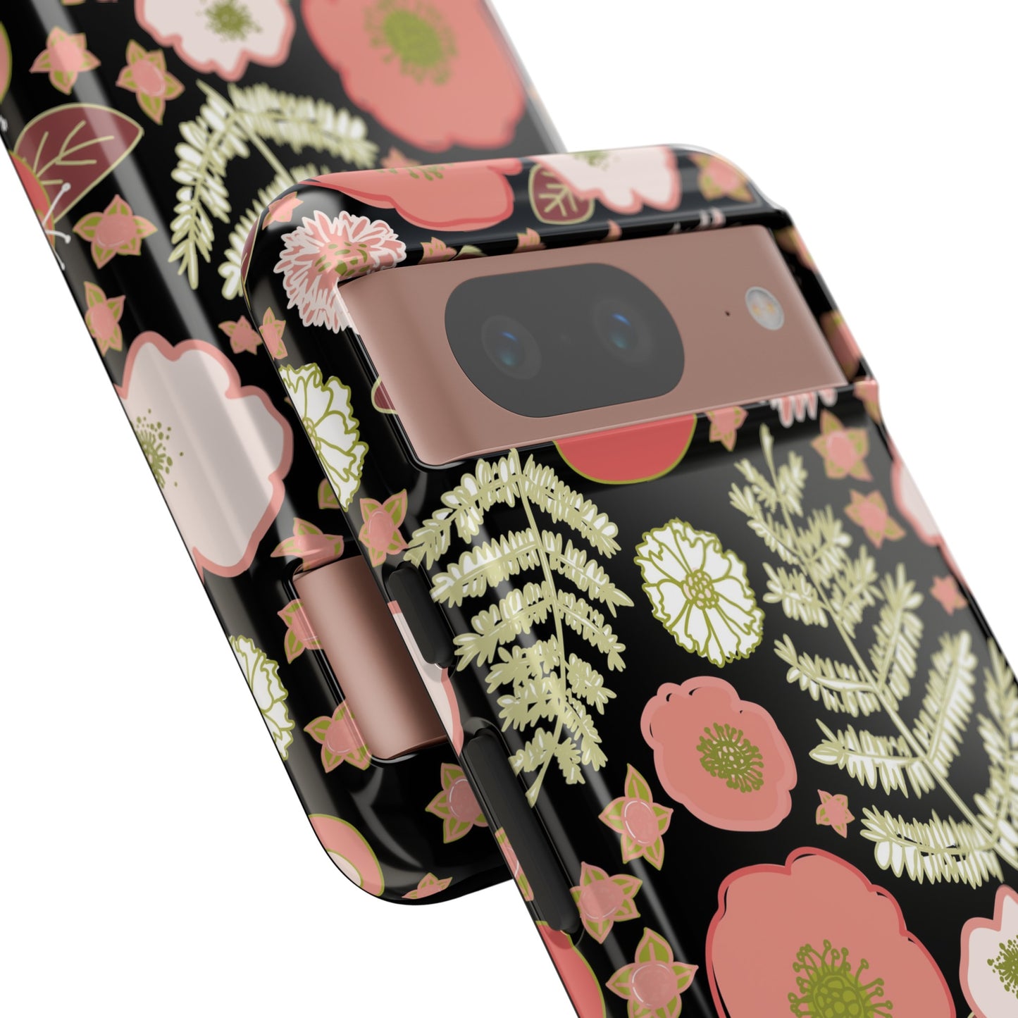 Coral Flowers on Black Tough Cases for Google Pixel