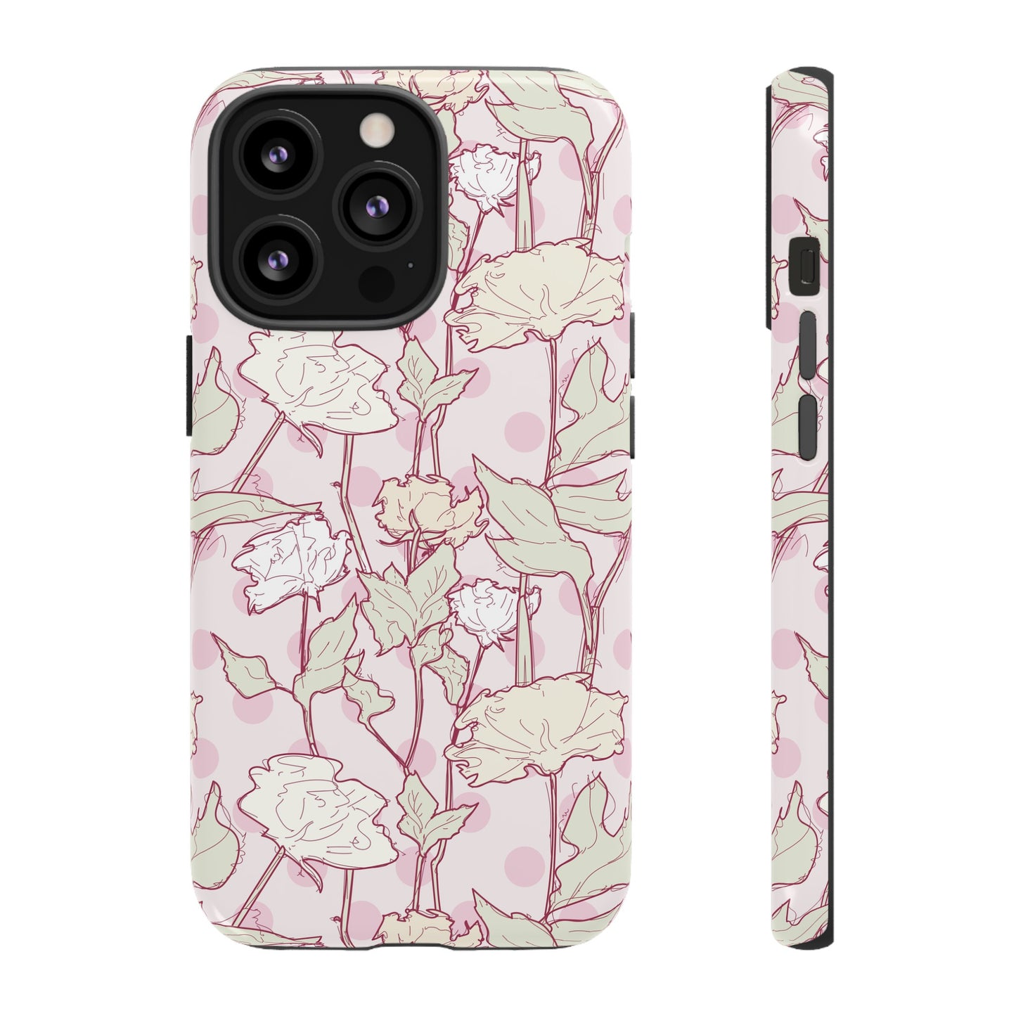 Roses and Dots in Pink Tough Cases for iPhone