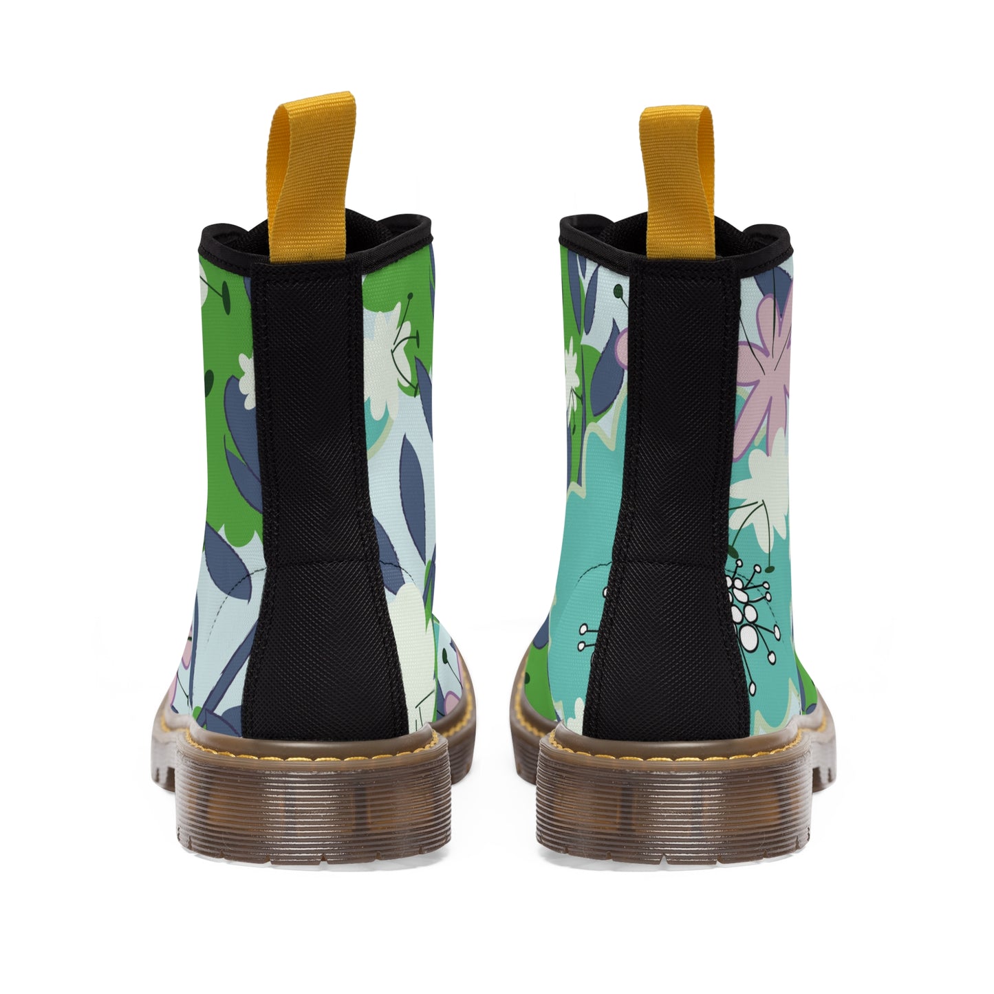 Mid Mod flowers in blue and green Women's Canvas Boots