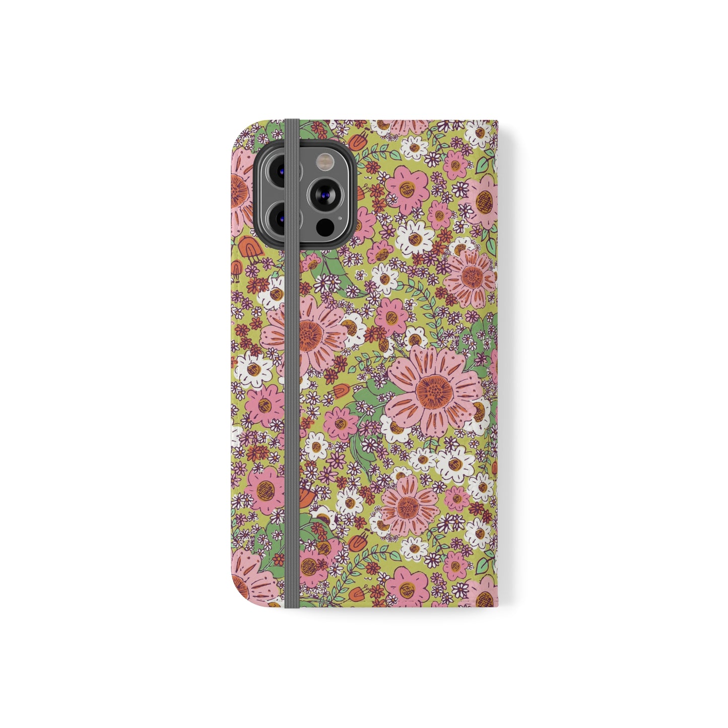 Cheerful Watercolor Flowers on Bright Green Flip Cases for iPhone