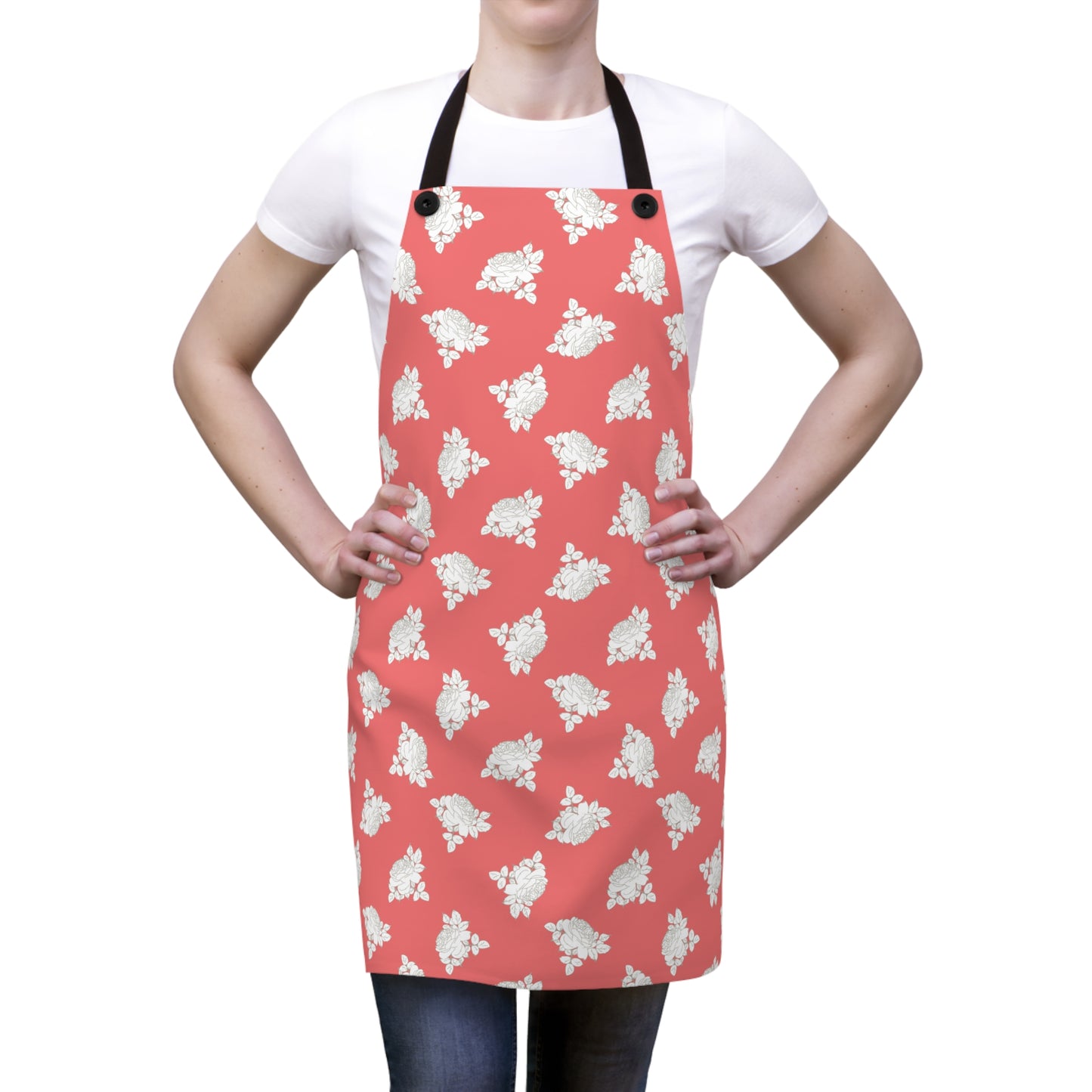 Cream Roses on Coral Apron