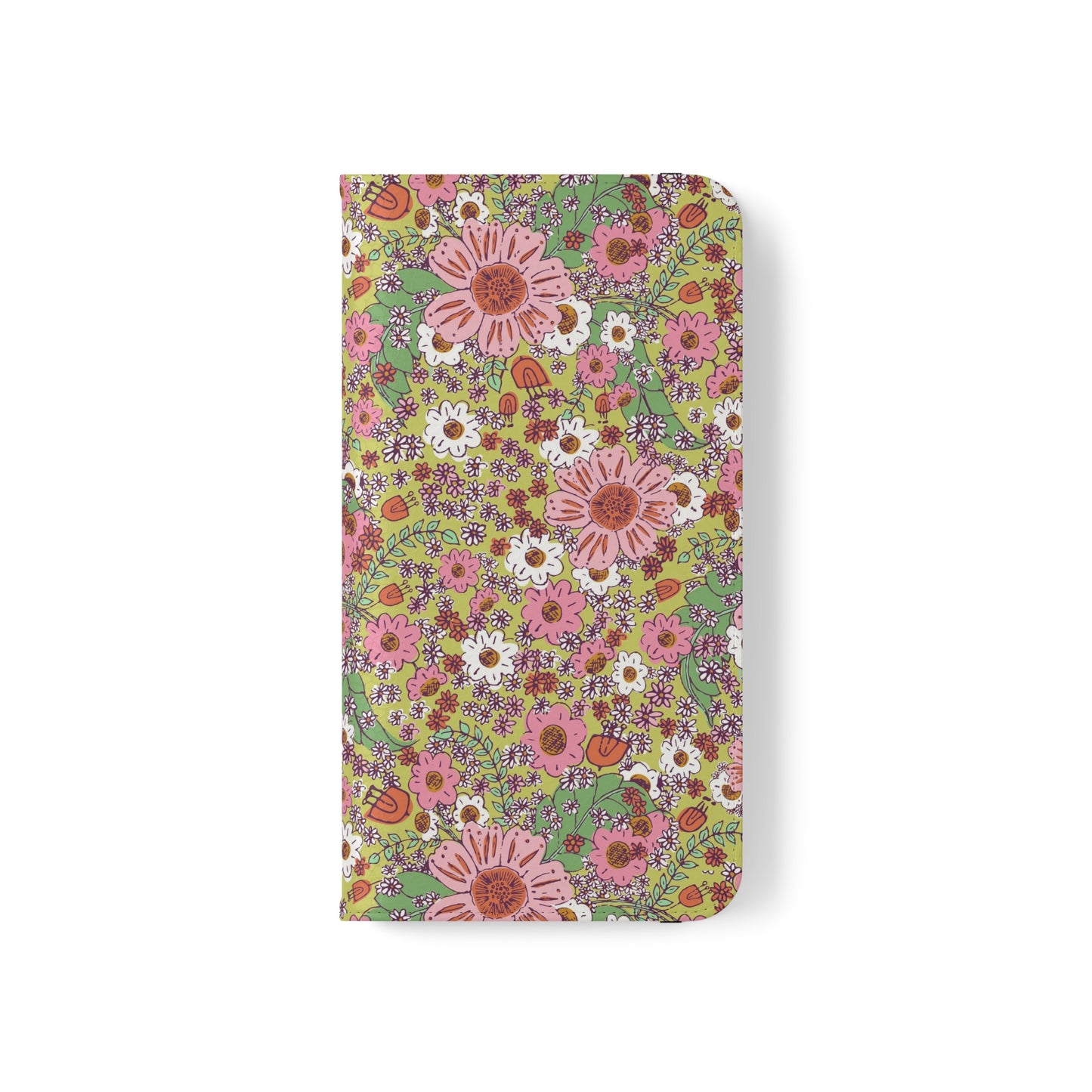 Cheerful Watercolor Flowers on Bright Green Flip Cases for iPhone