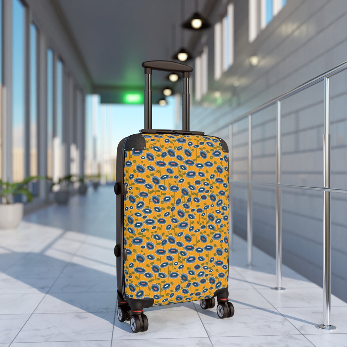 Blue Wildflowers on Yellow Suitcase