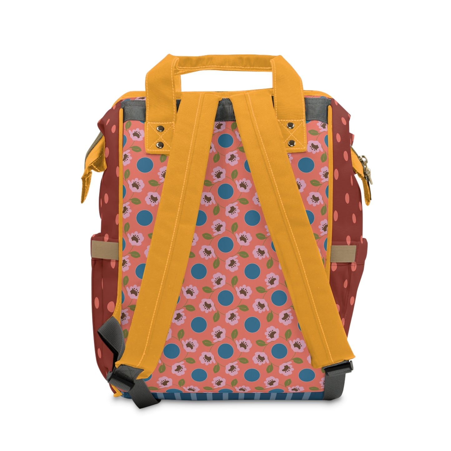 Wildflowers with Dots in Coral and Blue Multifunctional Diaper Backpack