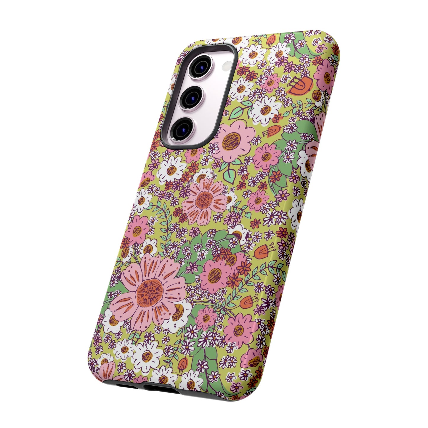 Cheerful Watercolor Flowers on Bright Green Tough Cases for Google Pixel