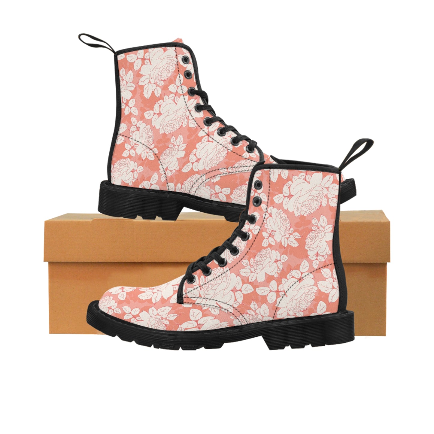 Peach and Cream Roses Women's Canvas Boots