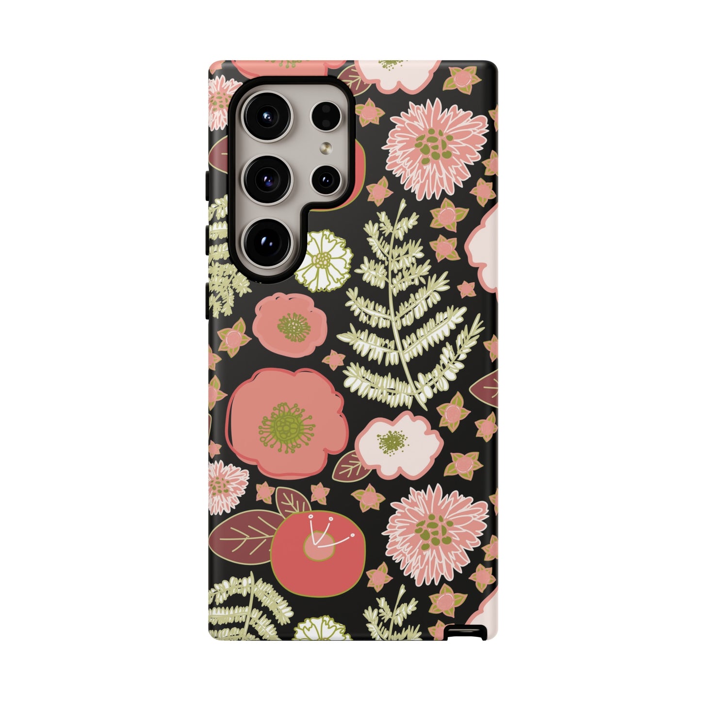 Coral Flowers on Black Tough Cases for Samsung