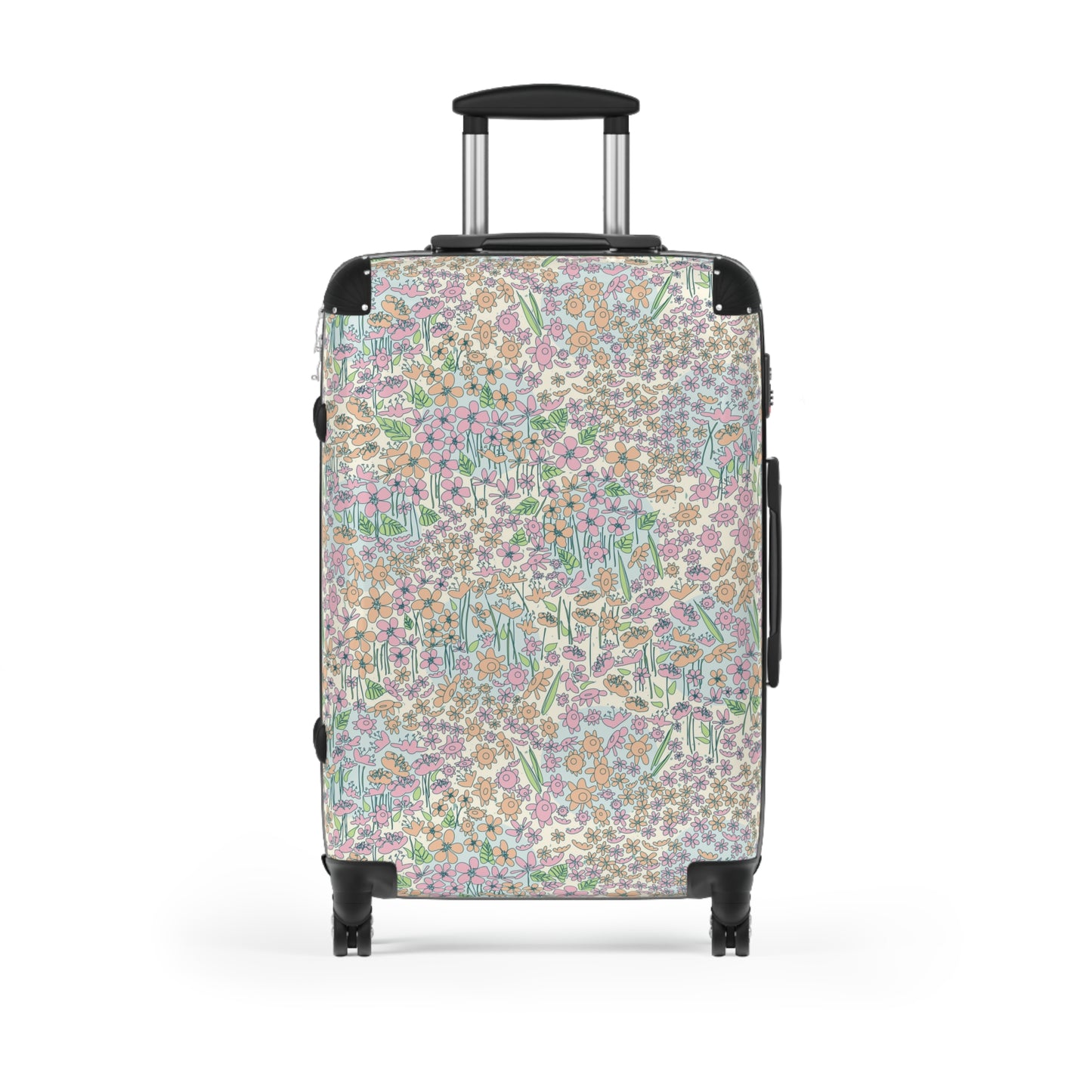 Orange and Pink Flowers on Blue Dot Suitcase