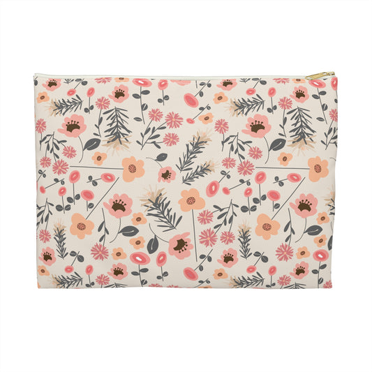 Peach and Cream Wildflowers Accessory Pouch