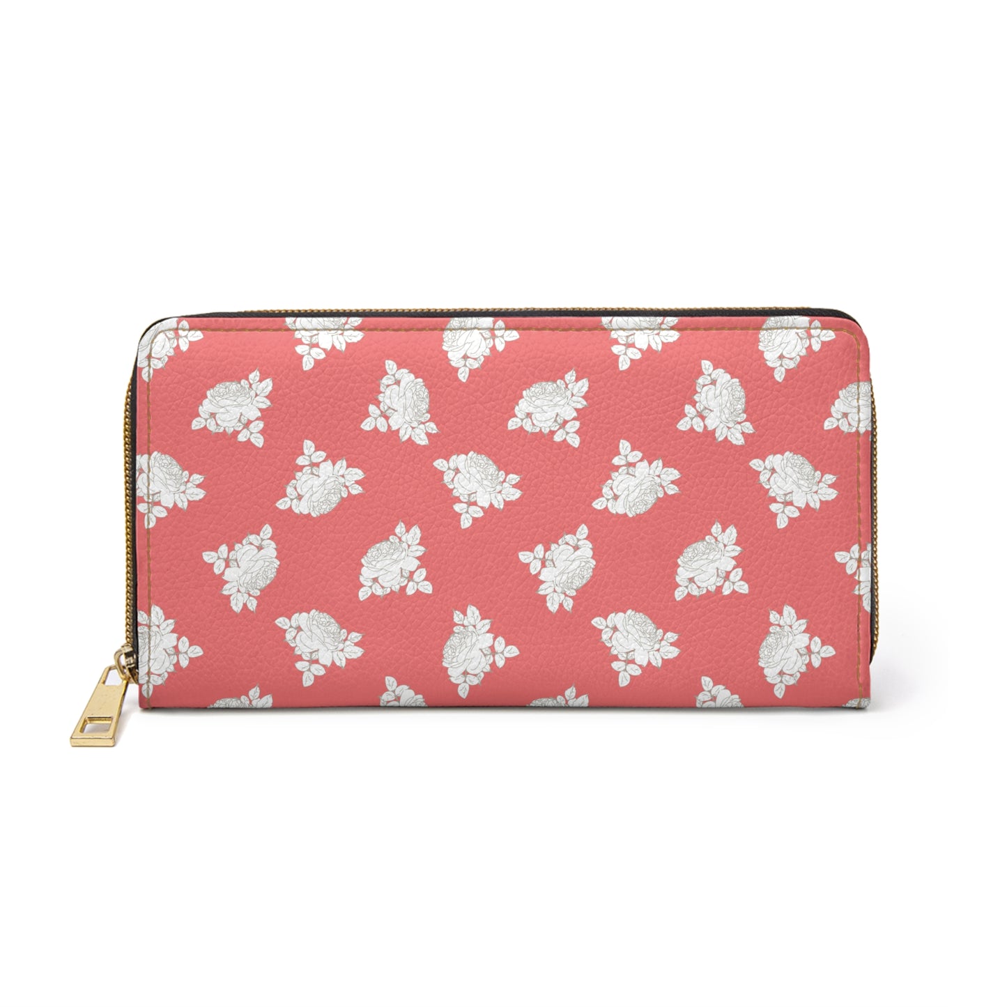 Cream Roses on Coral Zipper Wallet