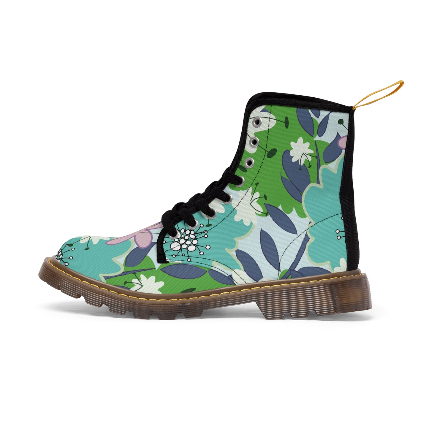 Mid Mod flowers in blue and green Women's Canvas Boots