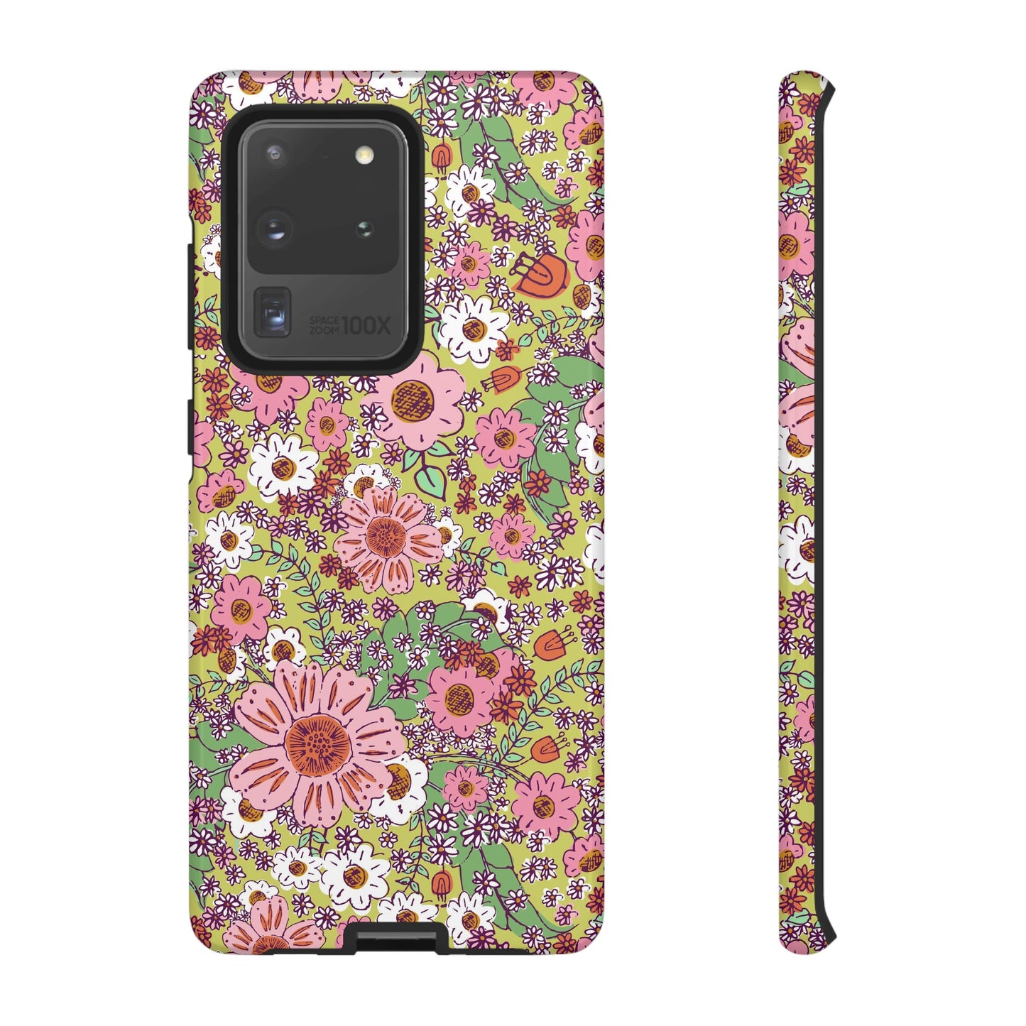 Cheerful Watercolor Flowers on Bright Green Tough Cases for Google Pixel