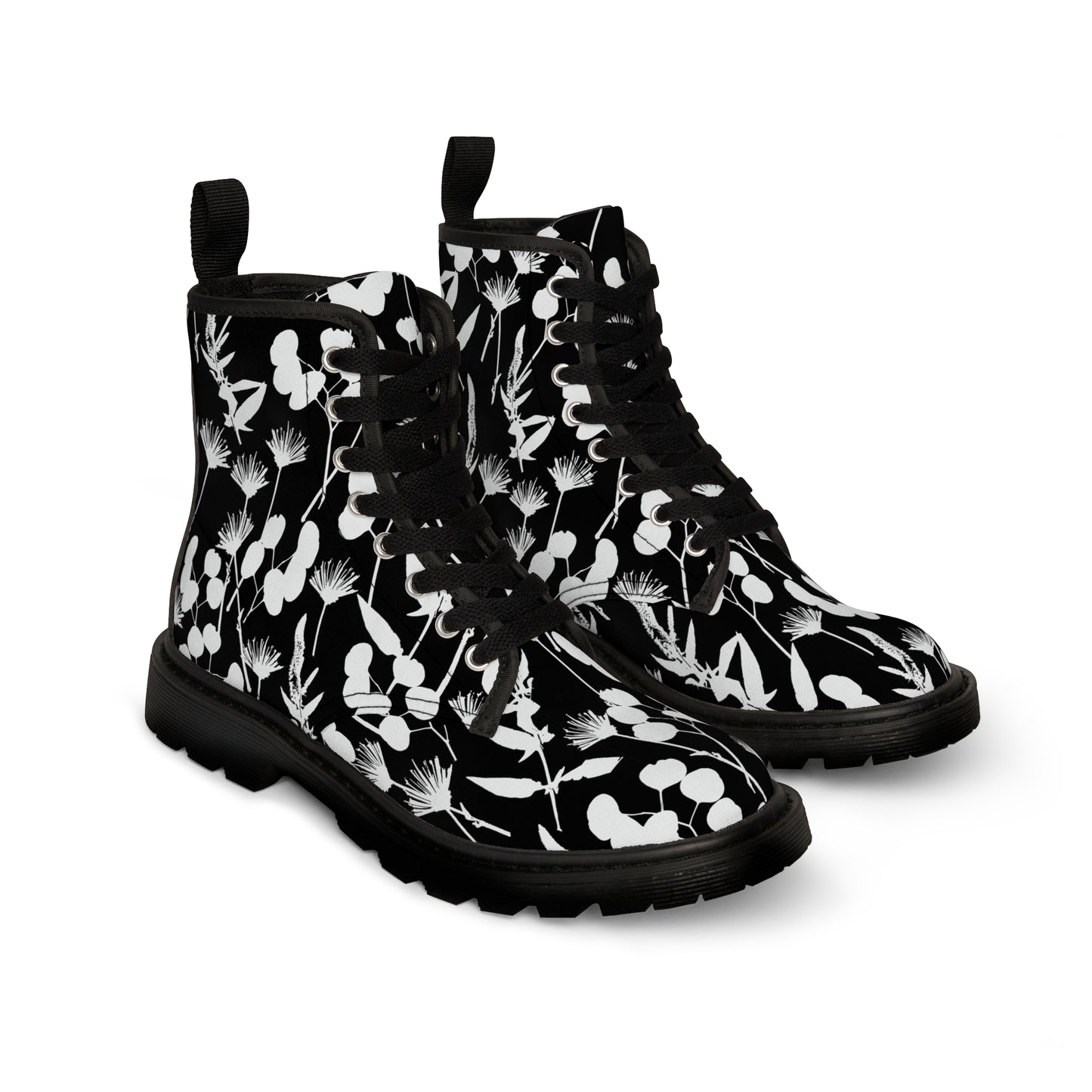 Black and White Floral Women's Canvas Boots