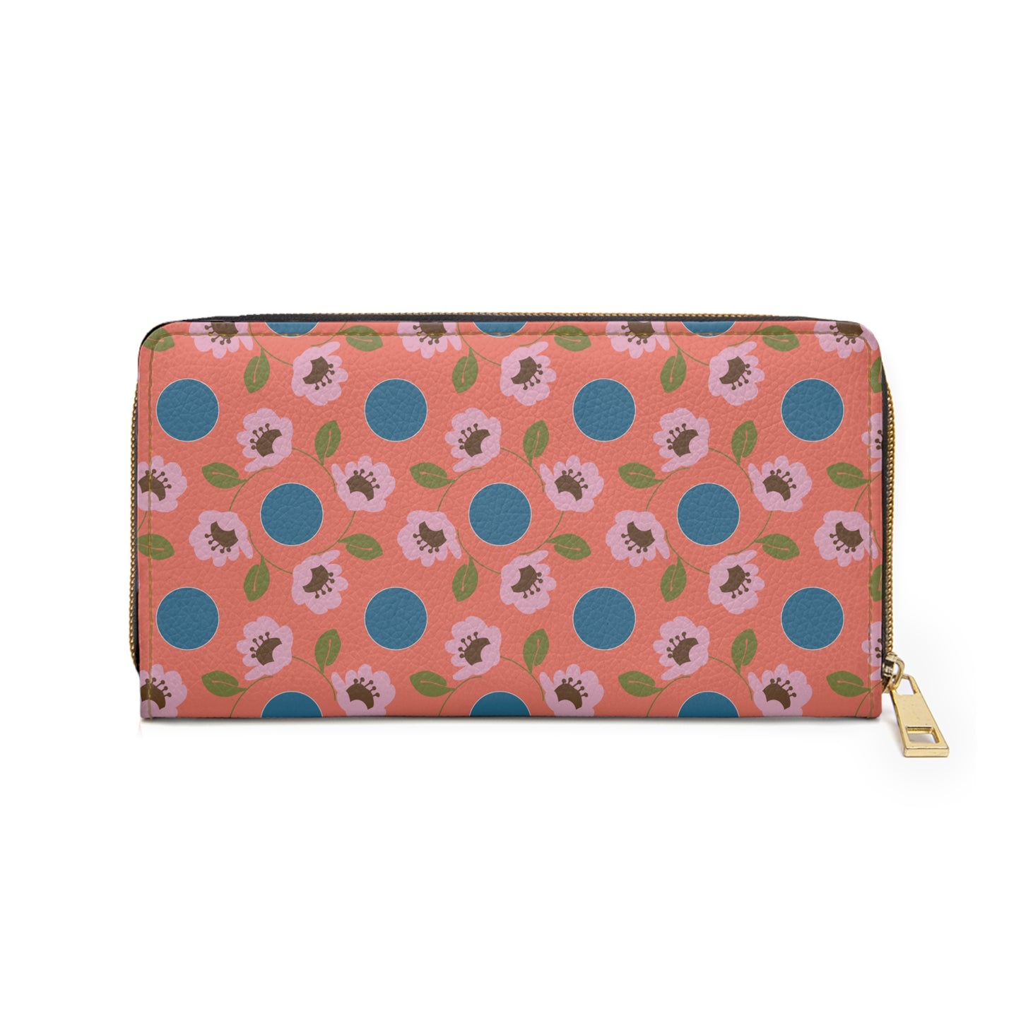 Wildflowers with Dots in Coral and Blue Zipper Wallet