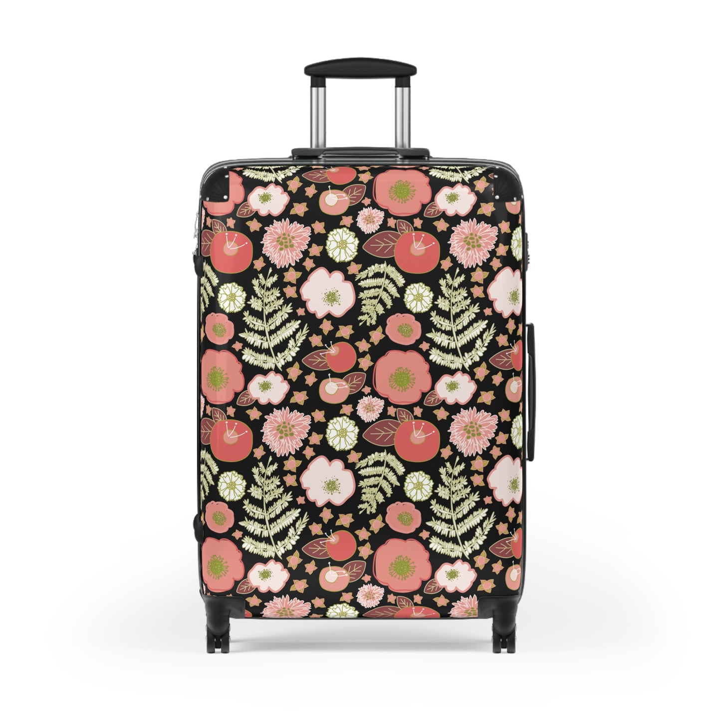 Coral Flowers on Black Suitcase