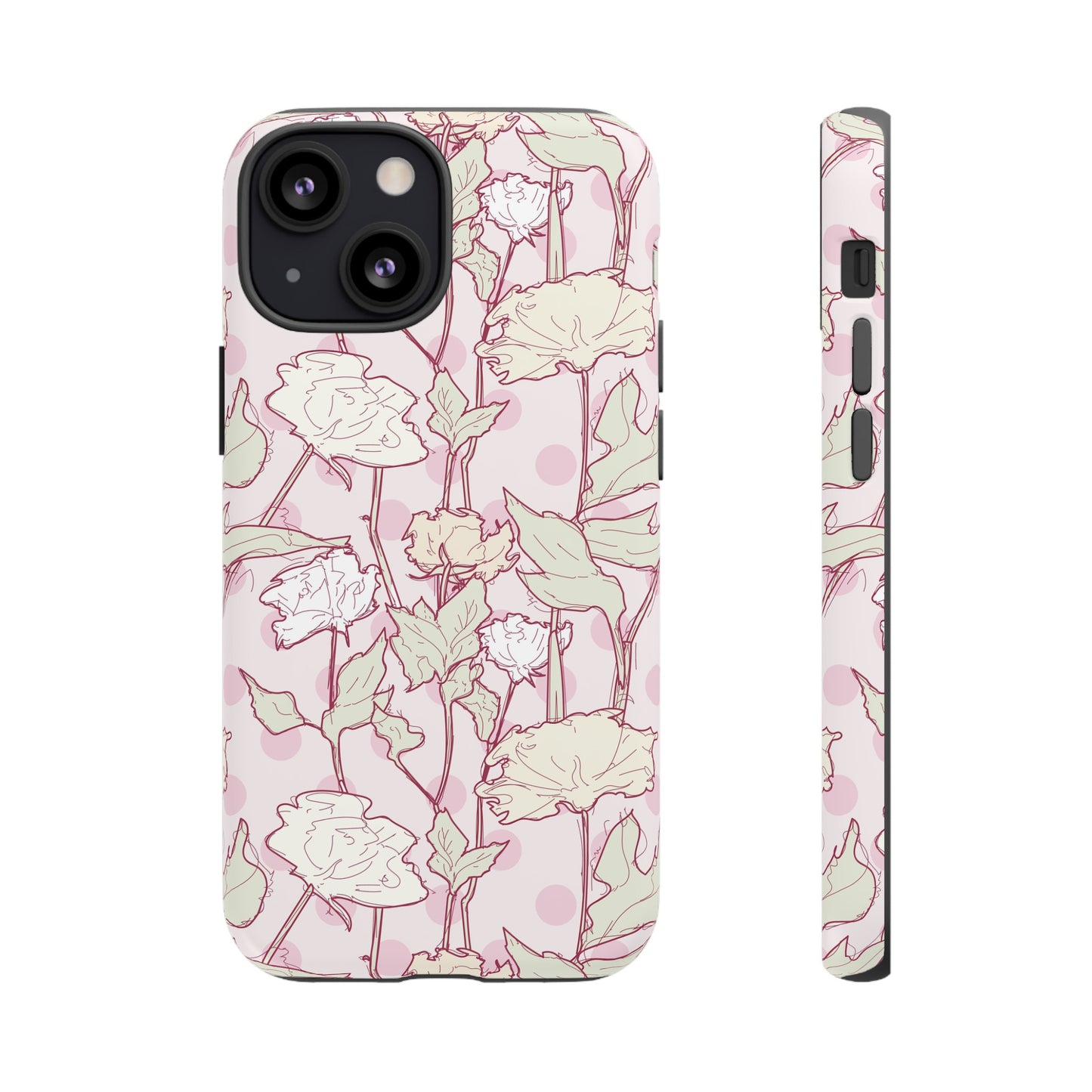 Roses and Dots in Pink Tough Cases for iPhone