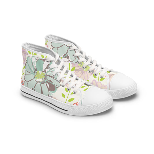 Soft Watercolor Floral Women's High Top Sneakers