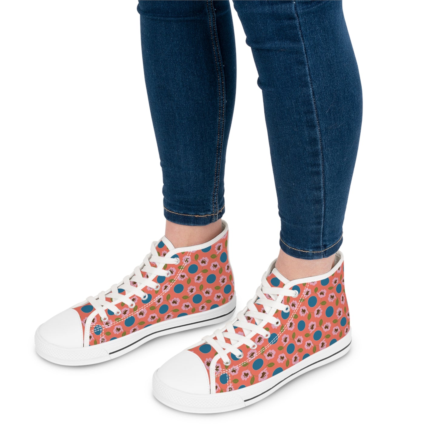 Wildflowers with Dots in Coral and Blue Women's High Top Sneakers