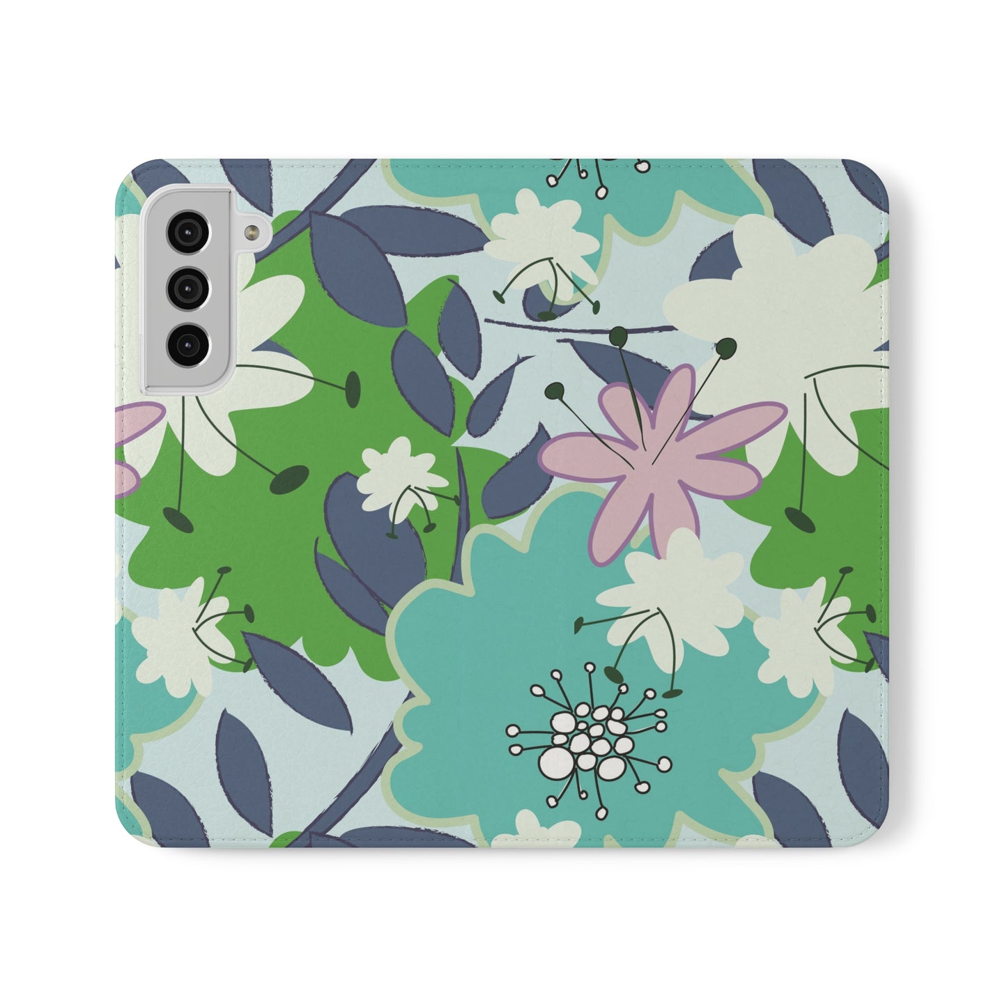 Mid Mod Floral in Blue and Green Flip Cases for Samsung