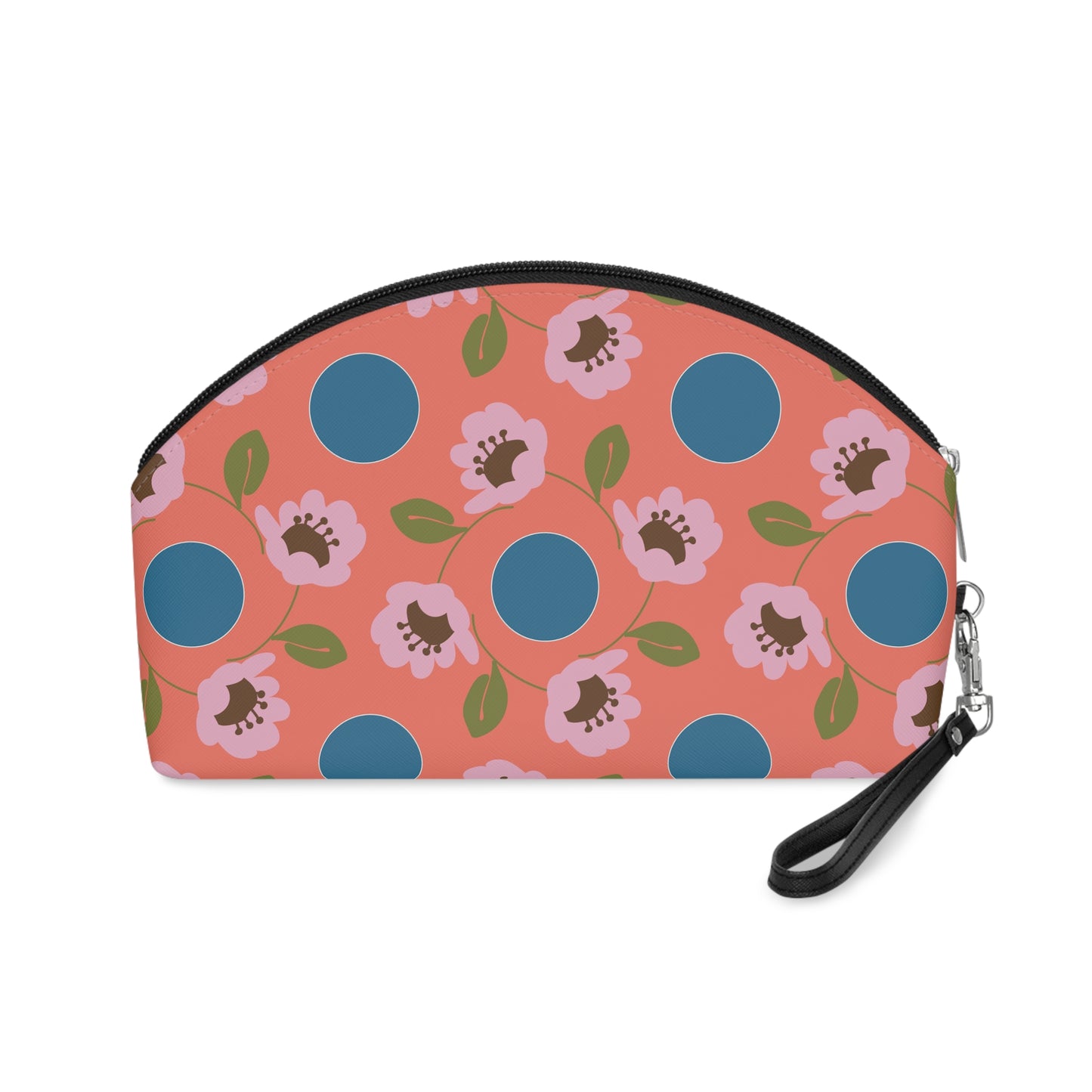 Wildflowers with Dots in Coral and Blue Makeup Bag