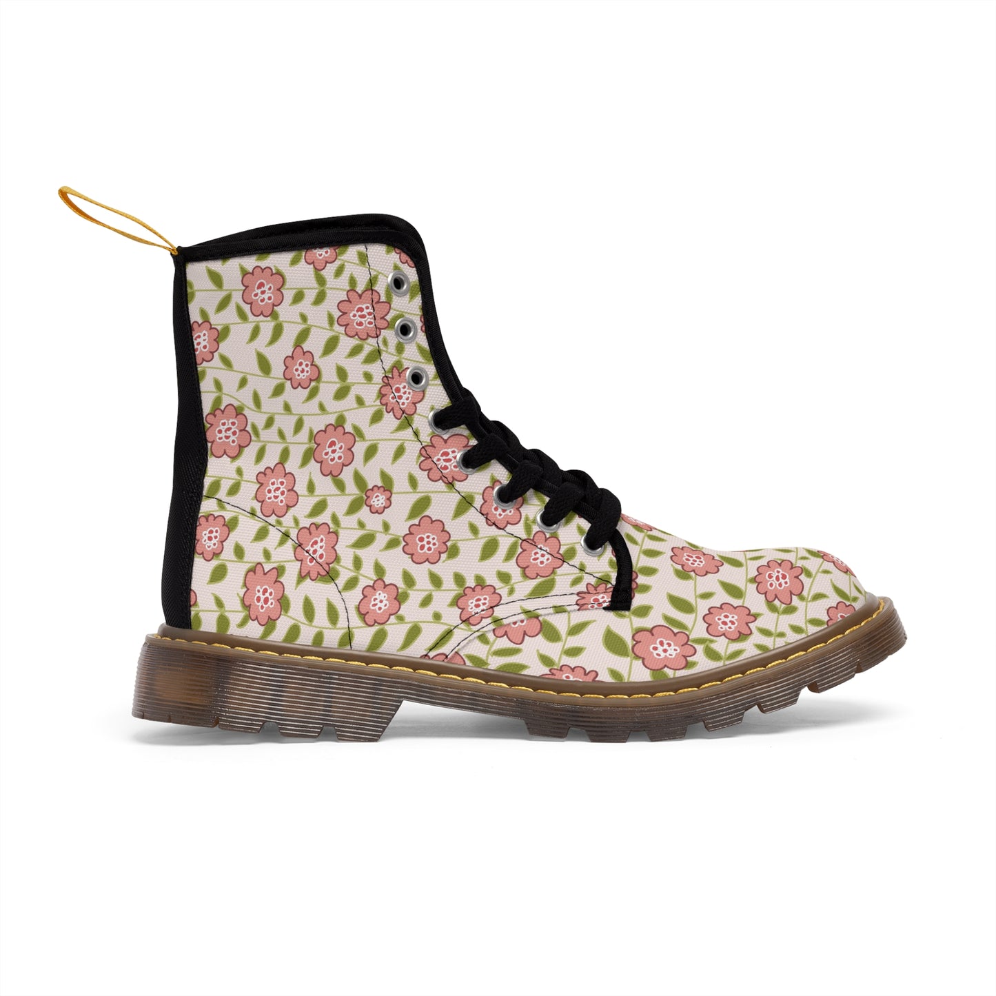 Coral flower vine on Cream Women's Canvas Boots