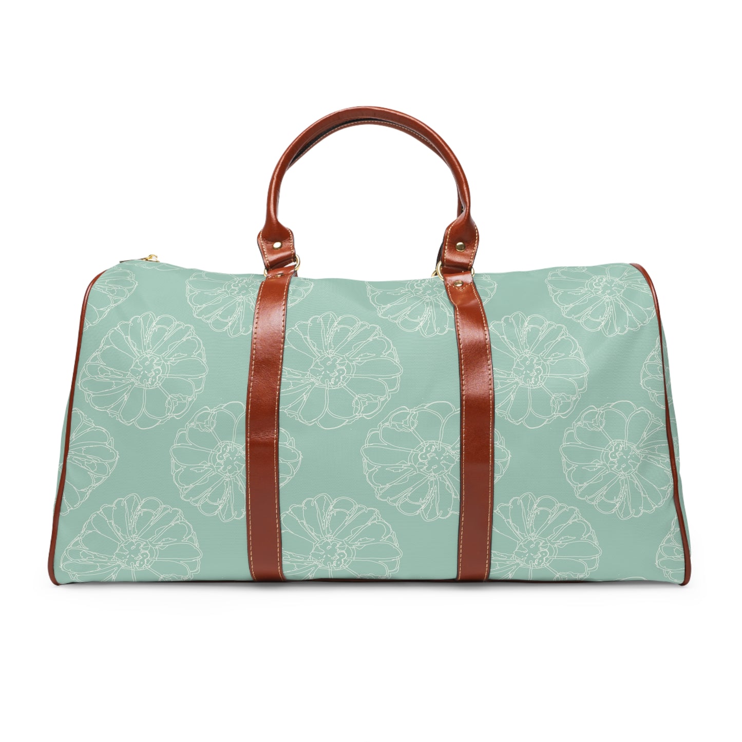 Cream Flower Outline on Aqua Waterproof Travel Bag