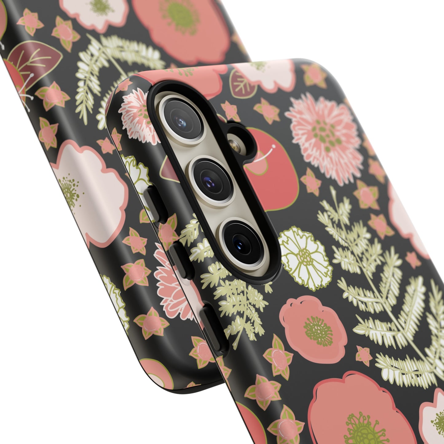 Coral Flowers on Black Tough Cases for Samsung