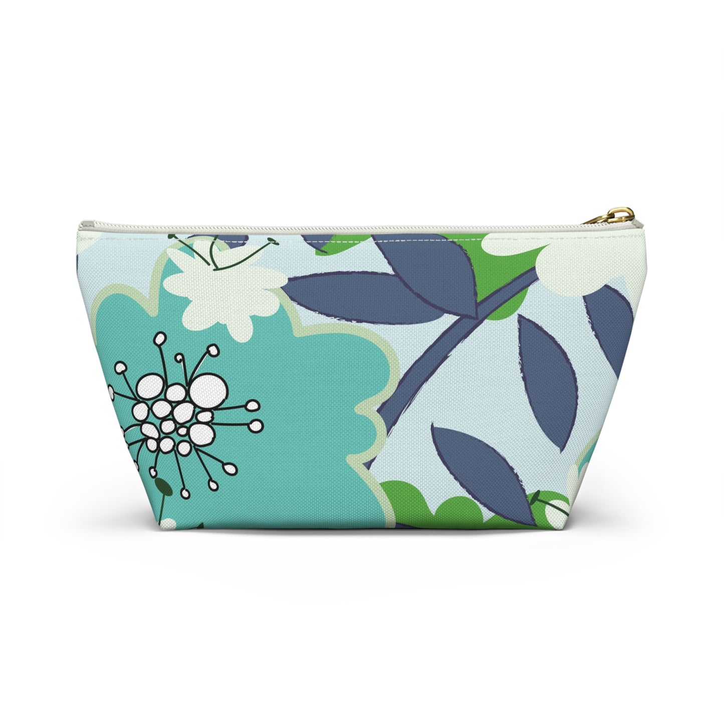 Mid Mod Floral Blue and Green Accessory Pouch w T-bottom