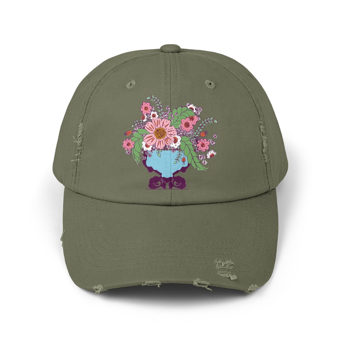 Cheerful Floral Distressed Cap