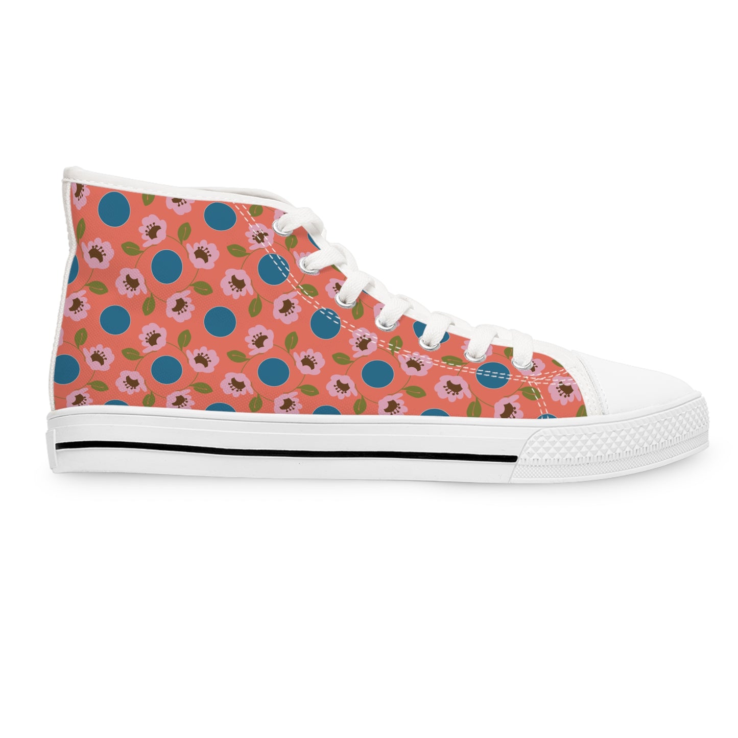 Wildflowers with Dots in Coral and Blue Women's High Top Sneakers